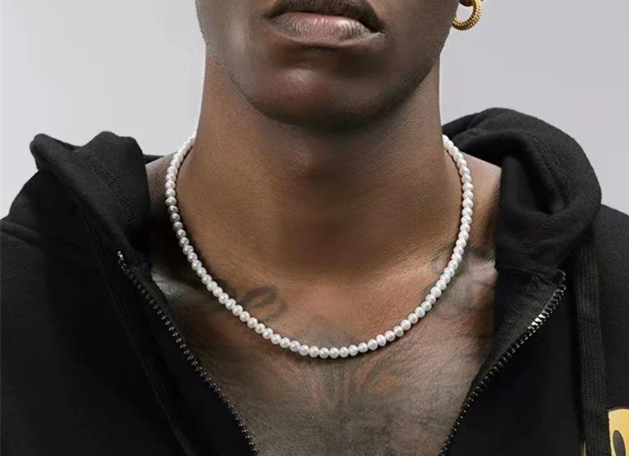 Beads x Jewelry 50 Cm 6 Mm Imitation Pearl Chain in White, Men's