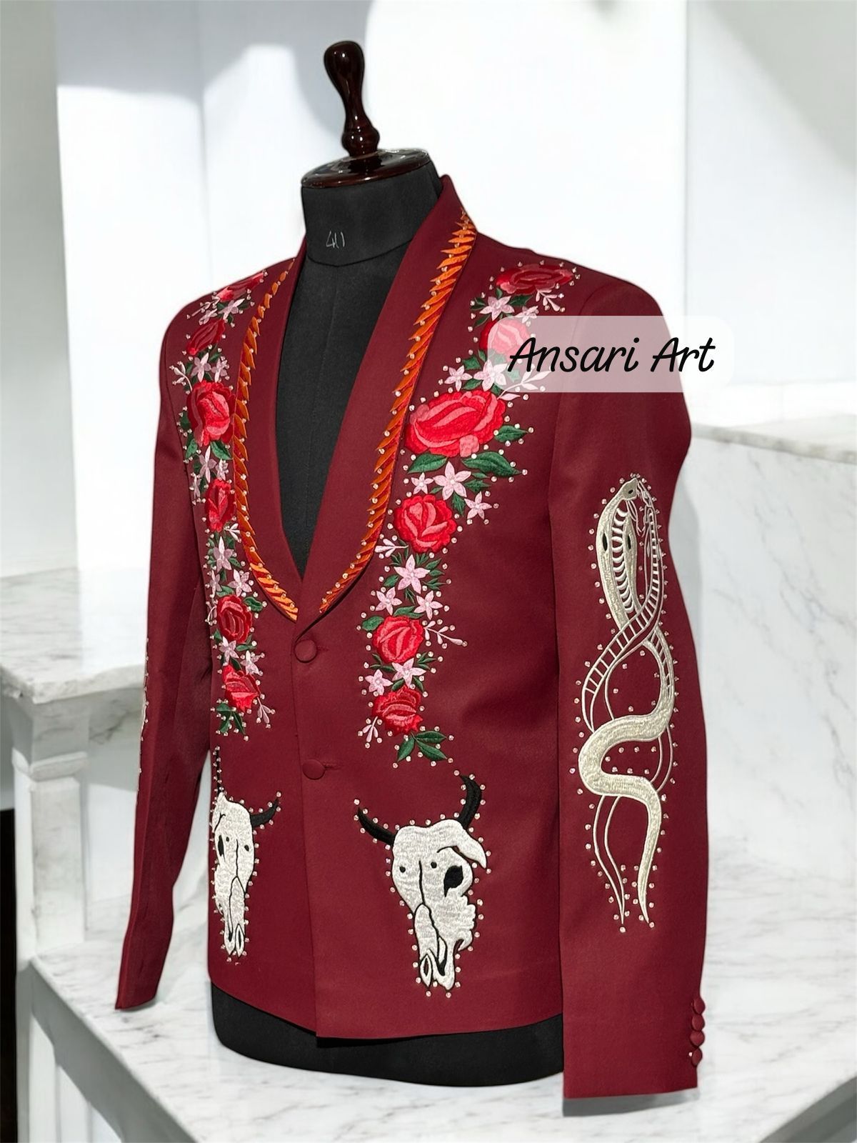 Other Men 2PC Customized floral embroidery cocktail prom outfit Size 42L - 4 Thumbnail