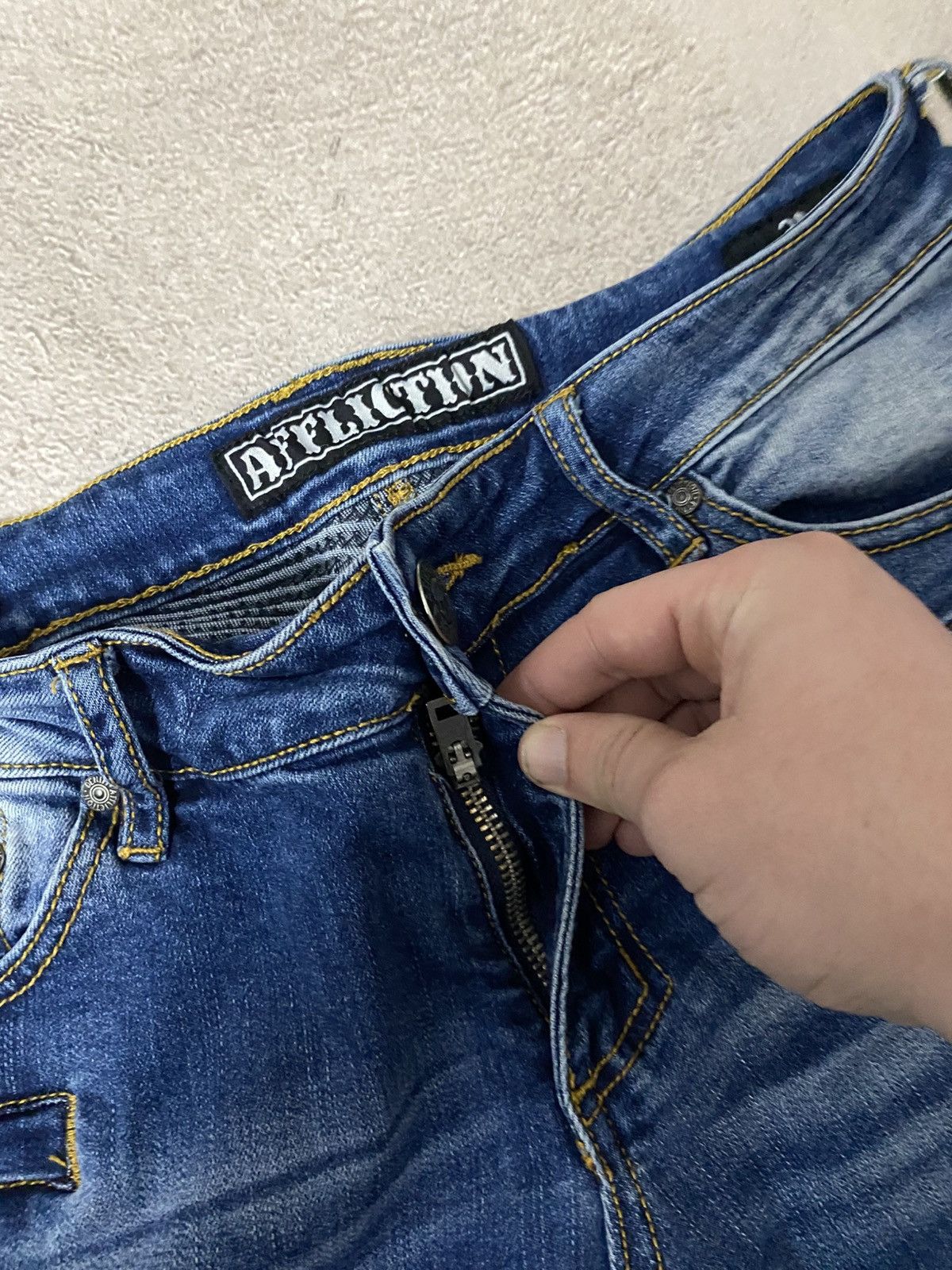 Affliction × Japanese Brand Affliction balmain bike style jeans pants y2k Size 29" - 8 Thumbnail