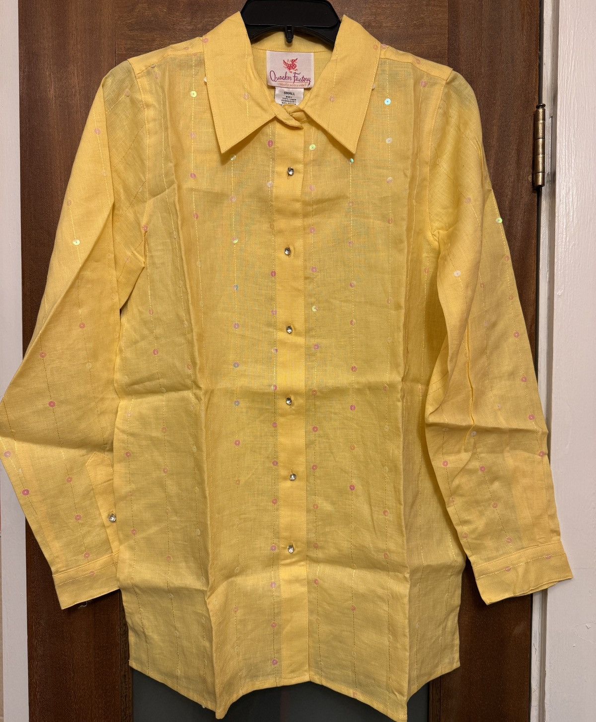 Quacker Factory Quacker Factory Yellow Linen Button Sequin Rhinestone Shirt Size S / US 4 / IT 40 - 1 Thumbnail
