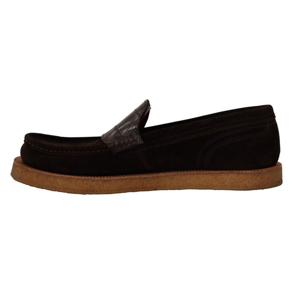 Dolce & Gabbana Dolce & Gabbana Elegant Suede Crocodile Loafers in Brown Size US 11 / EU 44 - 5 Thumbnail