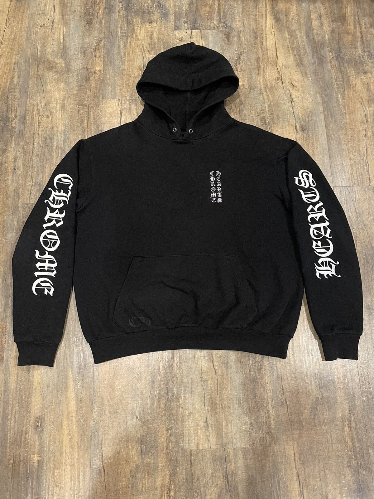 image of Chrome Hearts Vertical Spell Out Logo Black Hoodie, Men's (Size Medium)