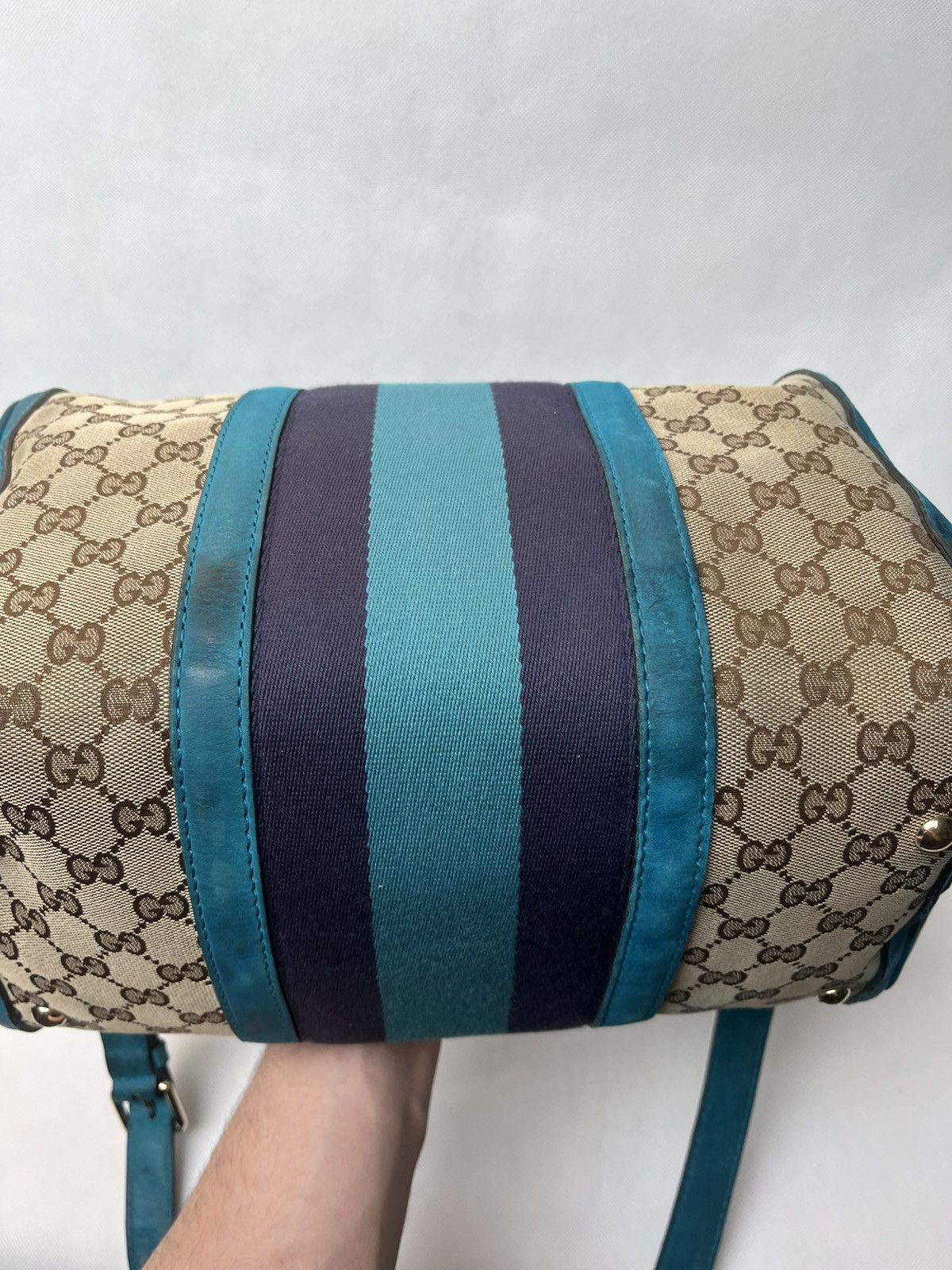 Gucci Vintage Gucci Web Boston GG canvas stripe shoulder handbag Size ONE SIZE - 11 Thumbnail