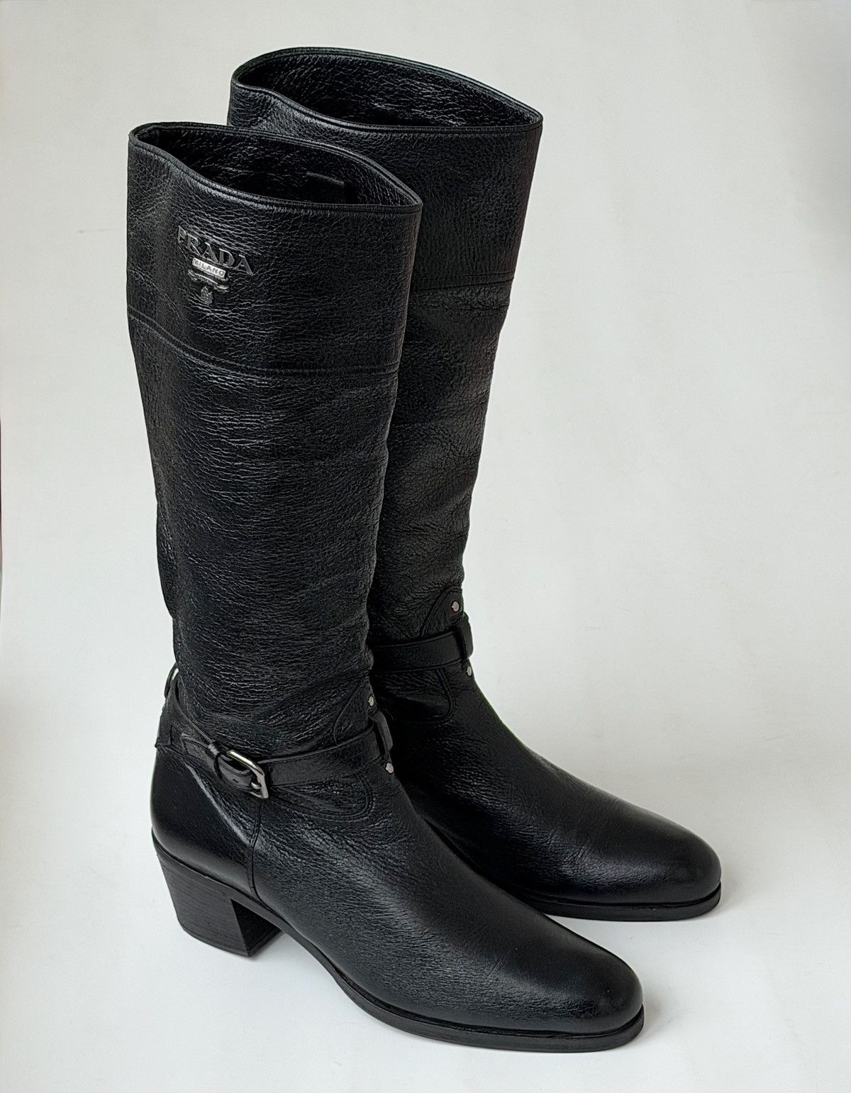 Prada *sz38.5* PRADA SS 2006 Logo Leather Boots Runway Biker shoes Size US 8.5 / IT 38.5 - 3 Thumbnail