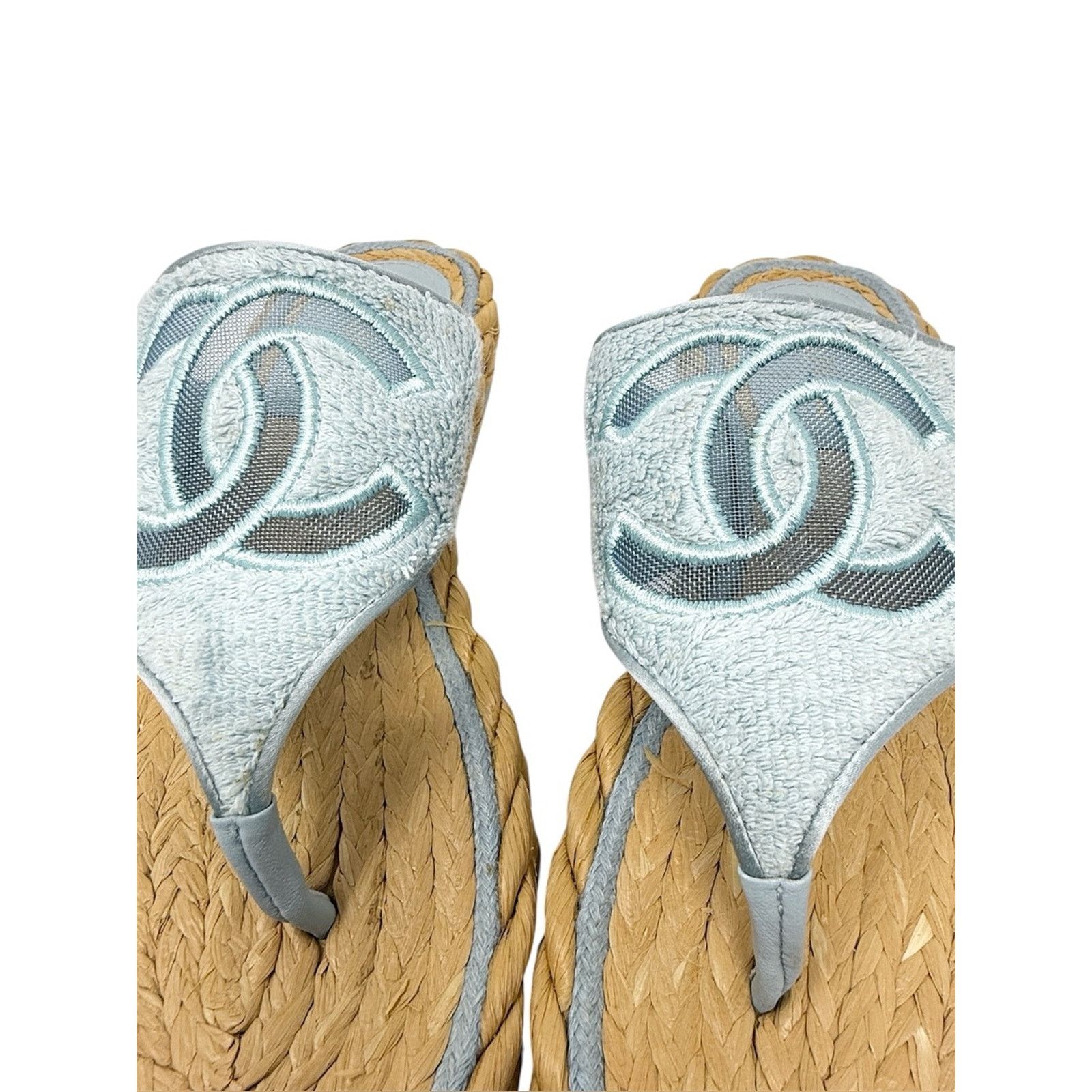 Chanel Chanel CC Terry Blue Thong Raffia Flat Slide Sandals EU 40.5 Size US 10.5 / IT 40.5 - 7 Thumbnail