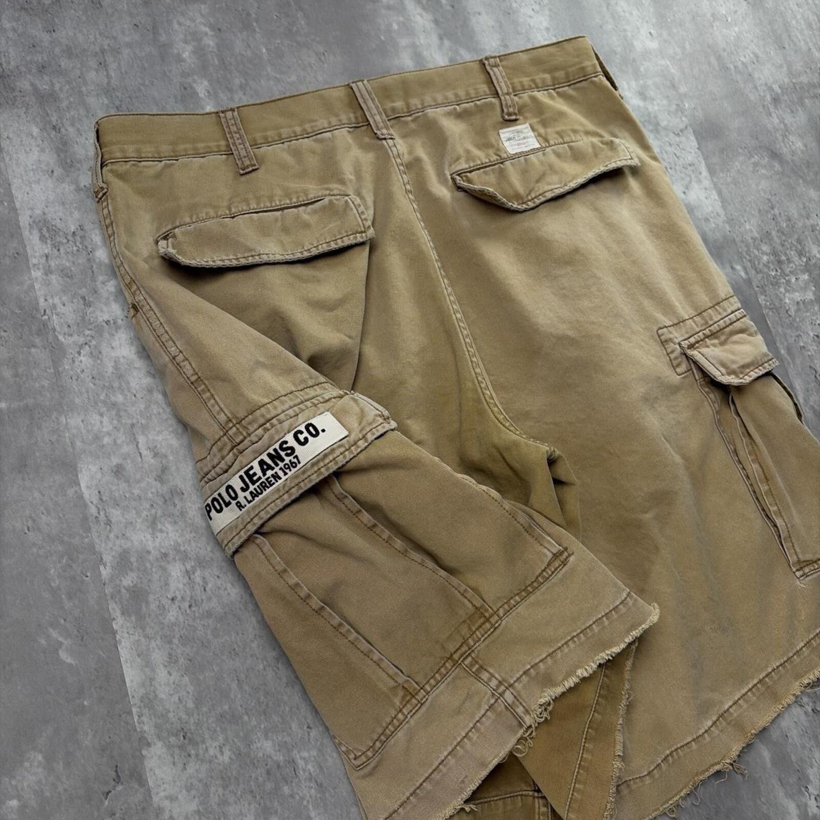 Polo Ralph Lauren Y2K Tan Polo Jeans Company Grunge Baggy Skater Cargo Shorts Size US 36 / EU 52 - 4 Thumbnail