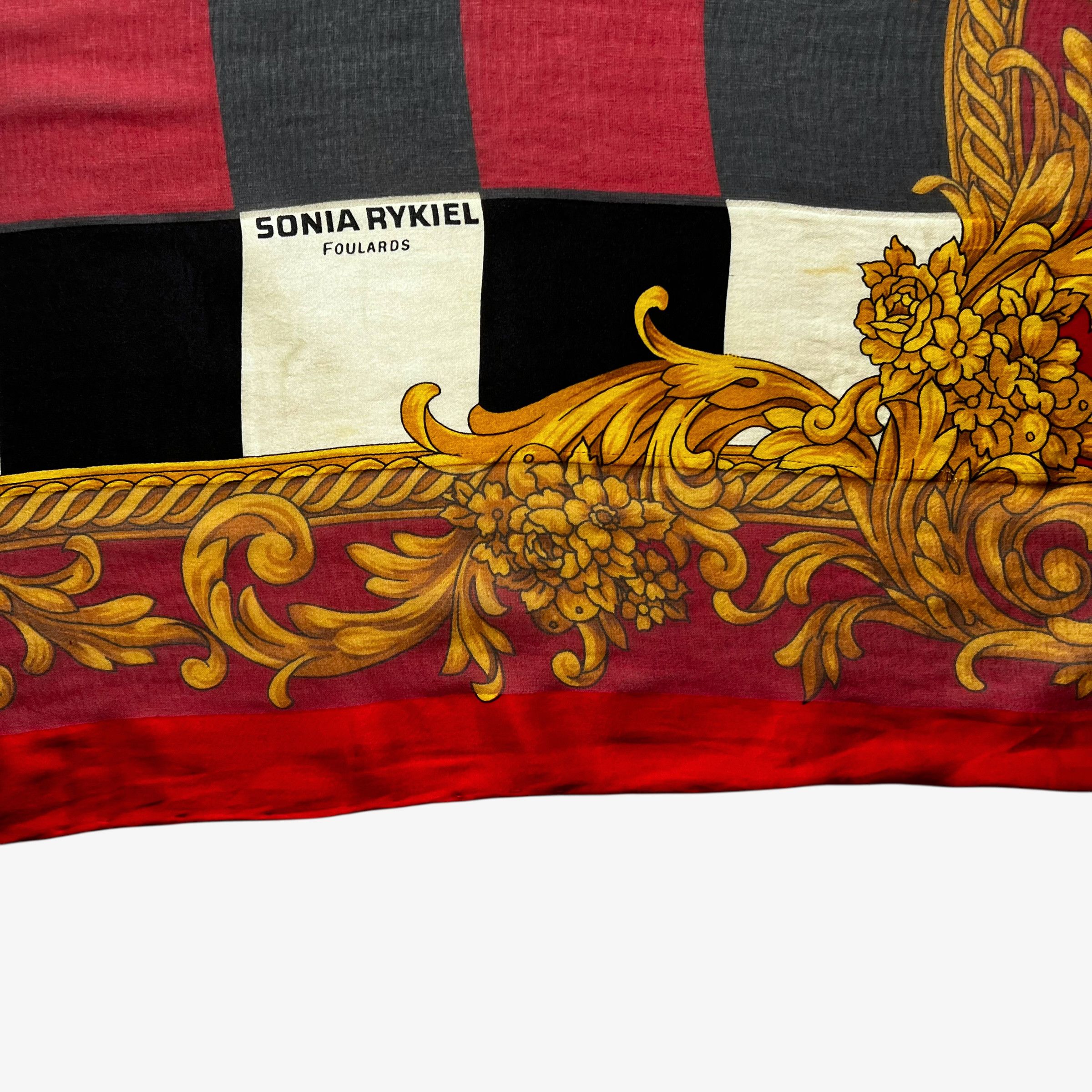 Sonia Rykiel Vintage 90s Sonia Rykiel Checkered Baroque Print Silk Scarf Size ONE SIZE - 3 Thumbnail