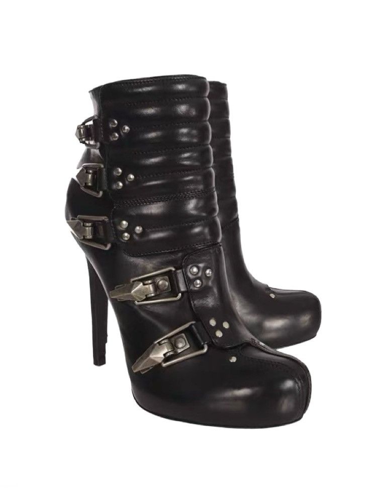 Alexander McQueen Alexander McQueen black leather buckled ski high heel boots Size US 7 / IT 37 - 1 Thumbnail