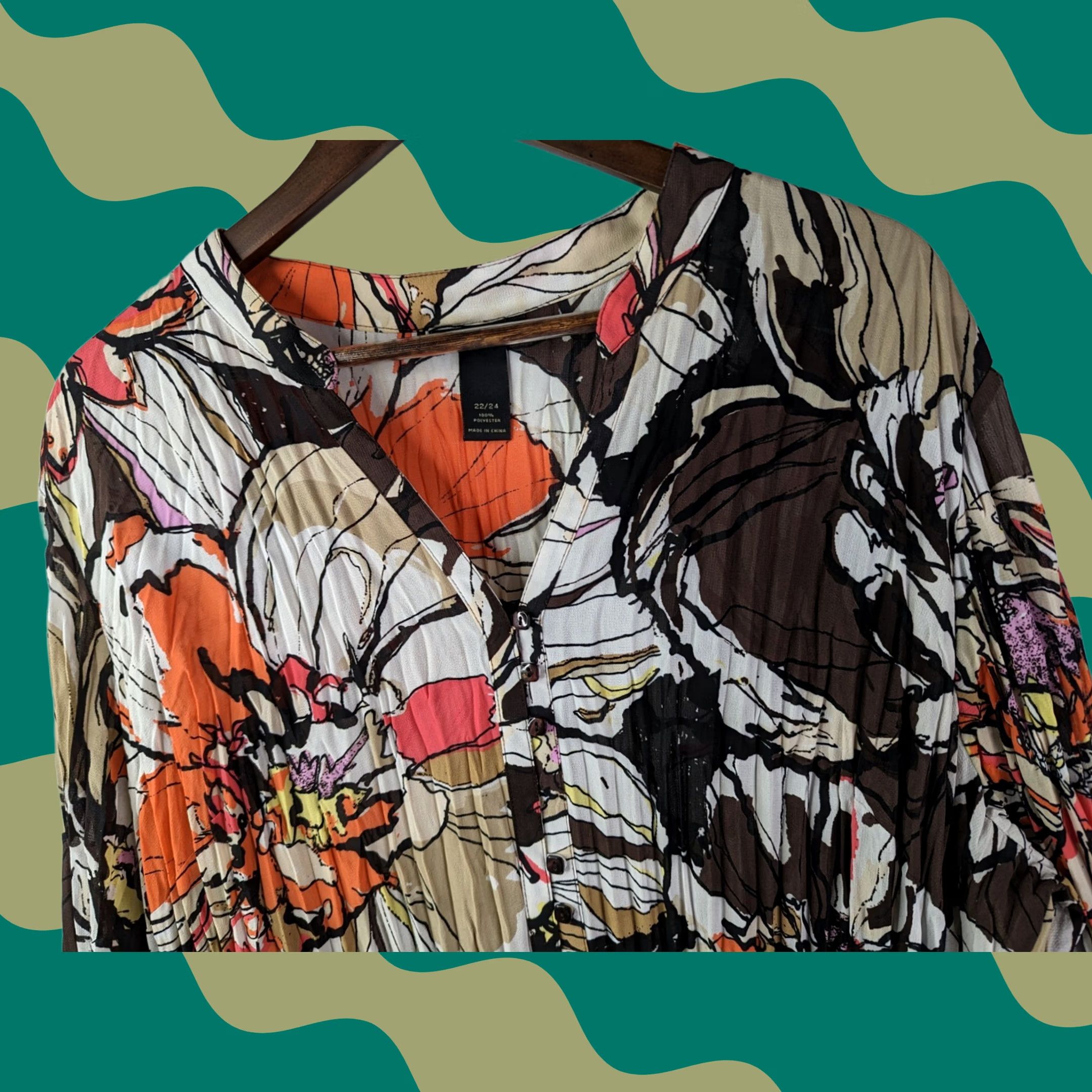 Vintage Lane Bryant Floral Blouse 3/4 Sleeve Button Shirt Womens Brown 22 V-Neck Casual All Seasons Regular Styling Size 3XL / US 20-22 - 1 Thumbnail