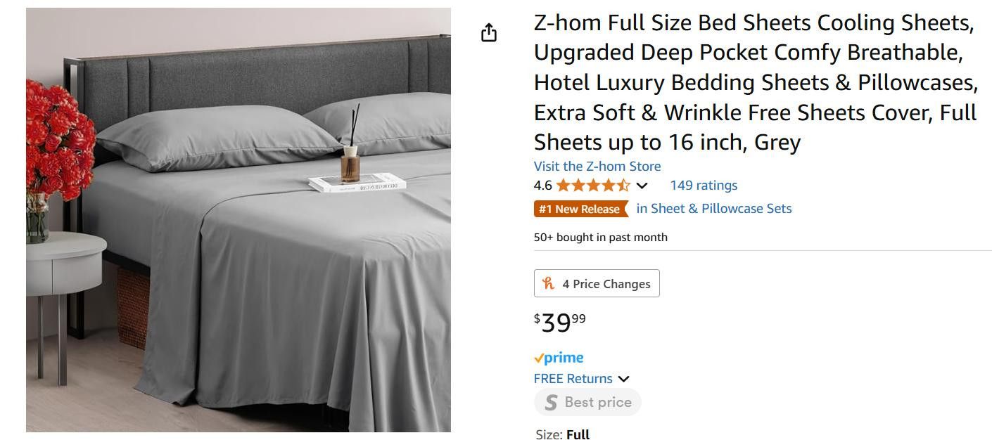 NBDN Nobrandedon Full Size Bed Sheets, Deep Pocket, Wrinkle Free Sheets Size ONE SIZE - 1 Thumbnail