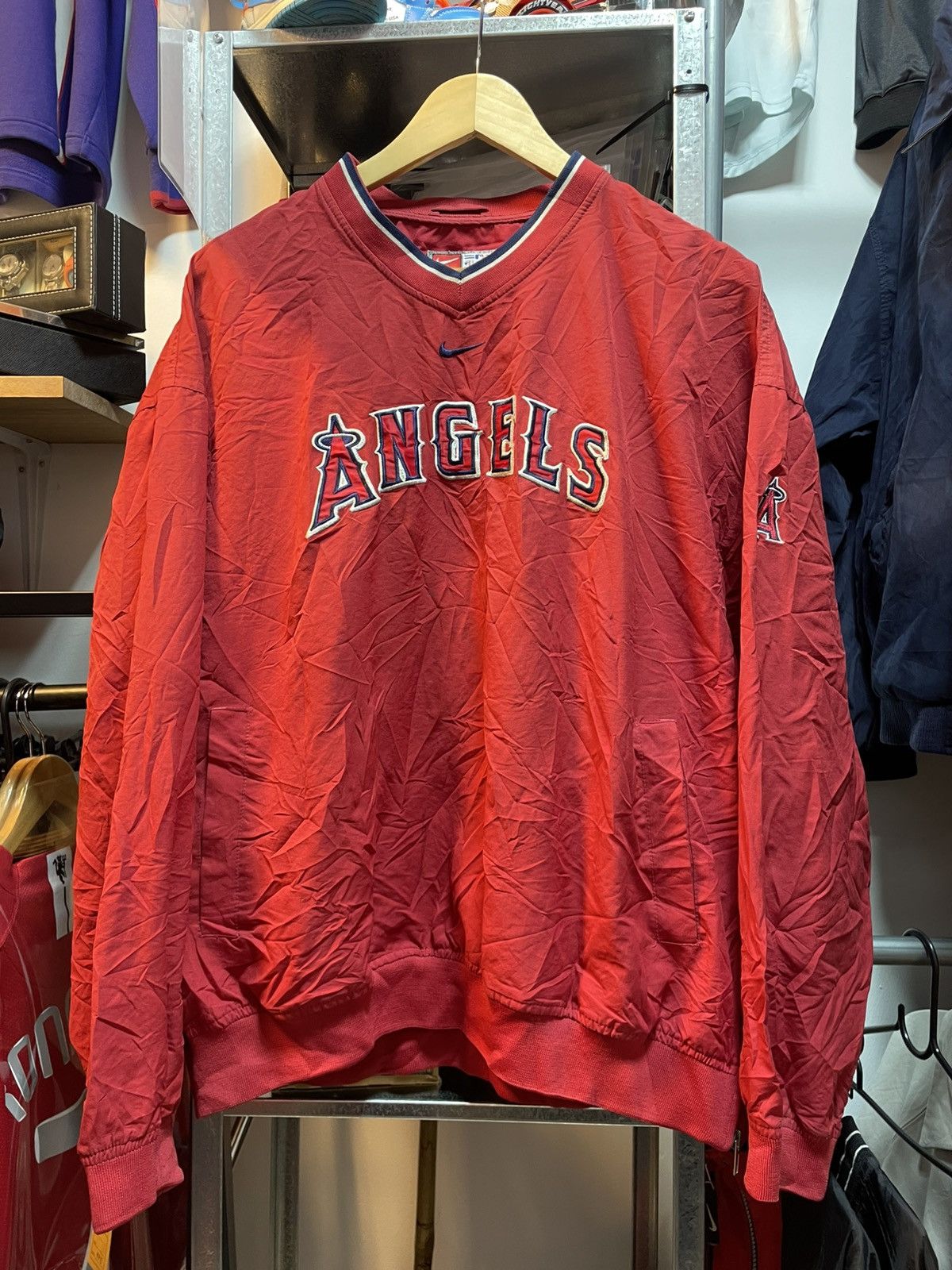 Nike Vintage Nike Team Angels V-Neck Windbreaker Size US XL / EU 56 / 4 - 1 Thumbnail