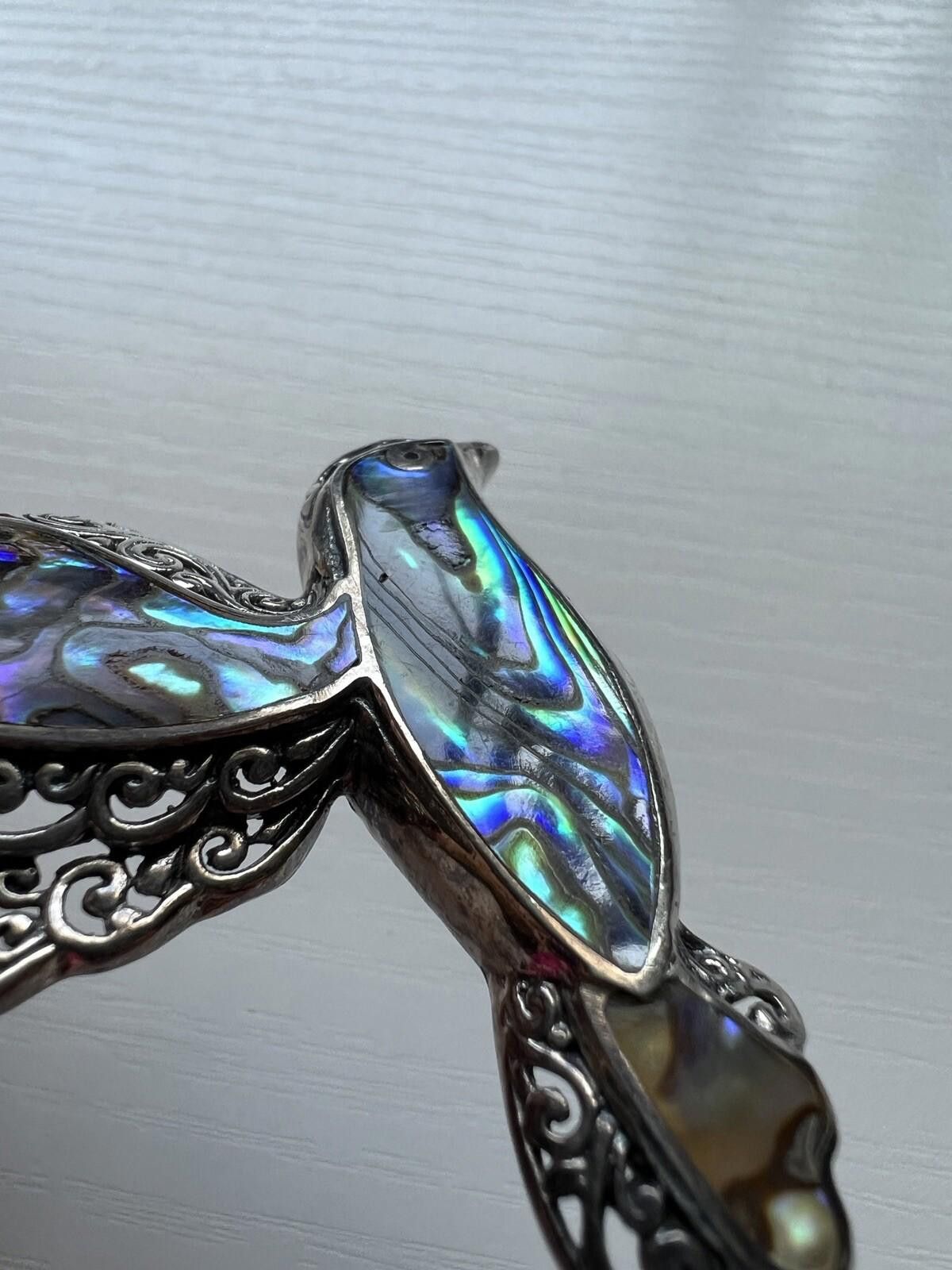 Designer VTG Sterling Abalone Paua Shell Hummingbird Necklace Pendant Size ONE SIZE - 9 Thumbnail