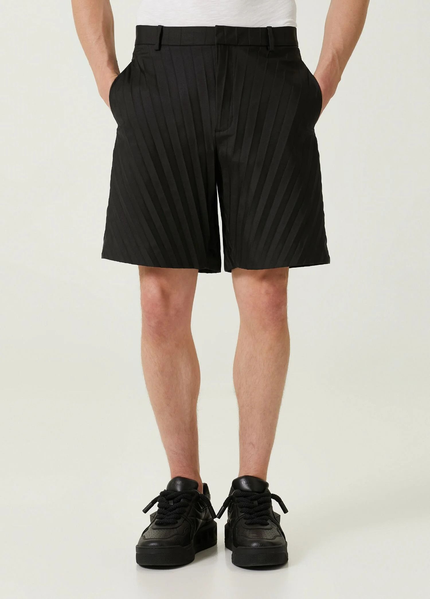 VALENTINO Garavani black pleated effect nylon bermuda shorts