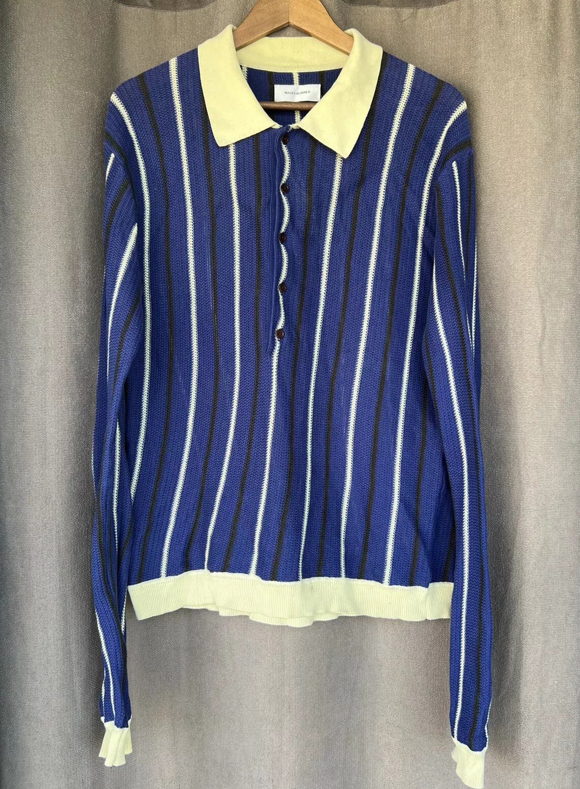 Wales Bonner Wales Bonner Blue Uriah Knitted Long Sleeve Polo Size US L / EU 52-54 / 3 - 1 Thumbnail