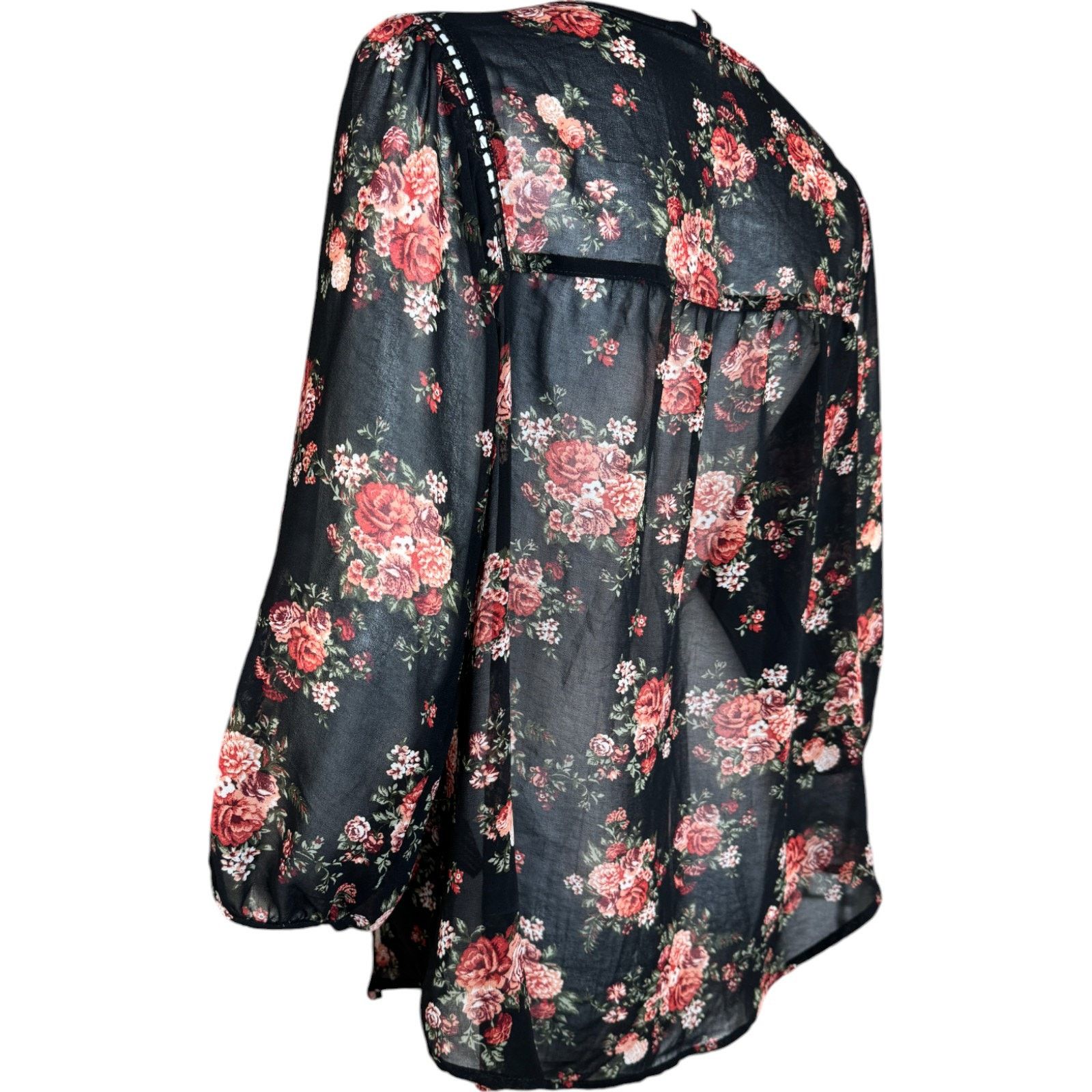 Other Mine Women Large Black Floral Sheer 3/4 Length Sleeve Blouse Size L / US 10 / IT 46 - 7 Thumbnail