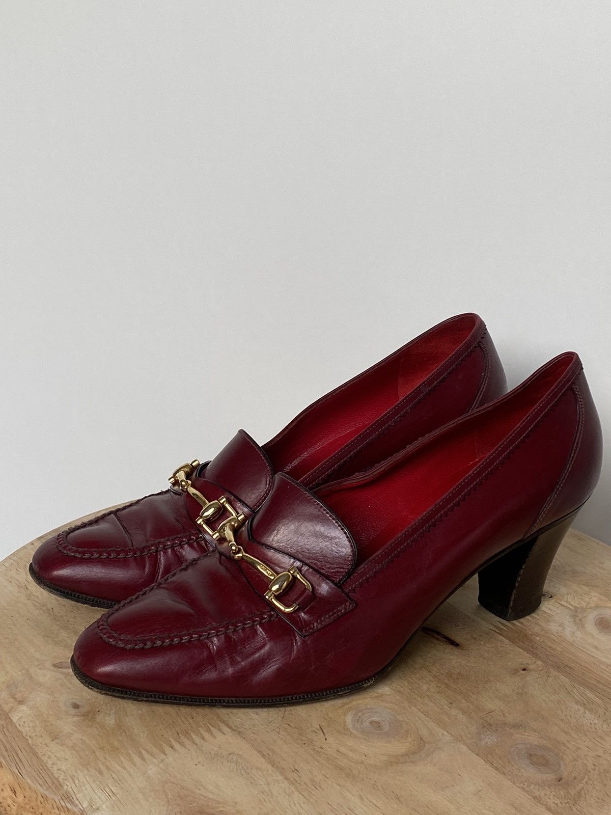Celine Paris Vintage Red Leather Loafers on Heels