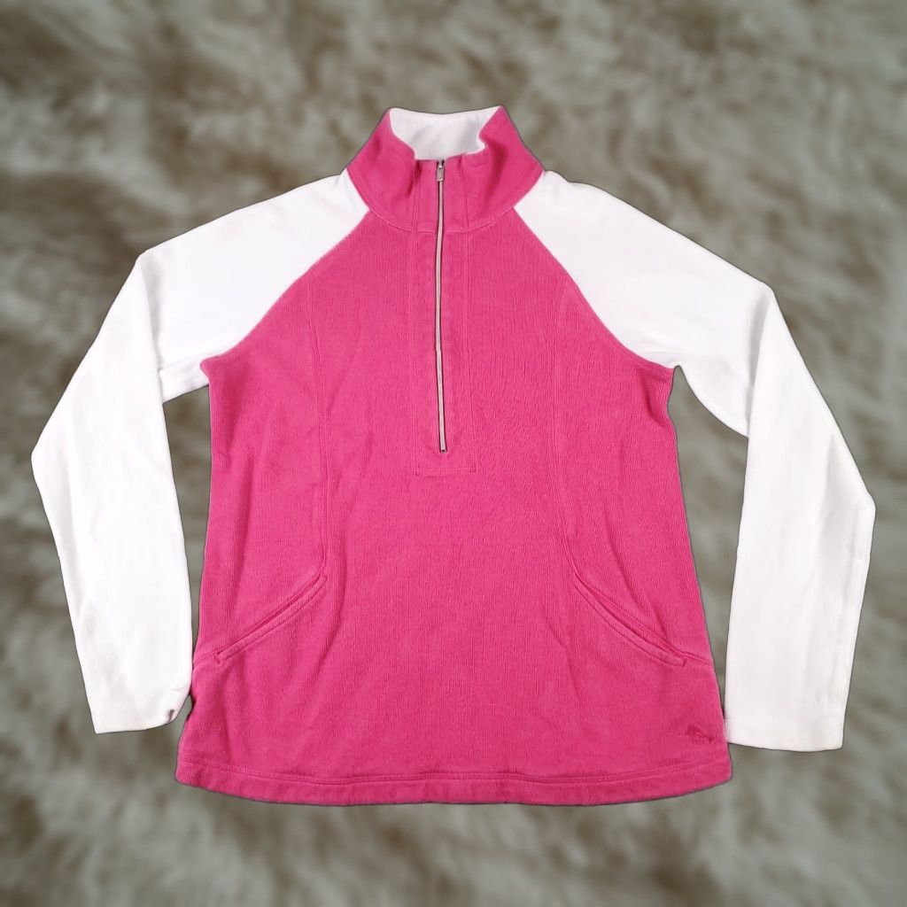 Tommy Bahama Tommy Bahama Sweater Womens XS Pink 1/4 Zip Pullover Cotton Blend Long Sleeve Mock Neck Womens Size XS / US 0-2 / IT 36-38 - 1 Thumbnail