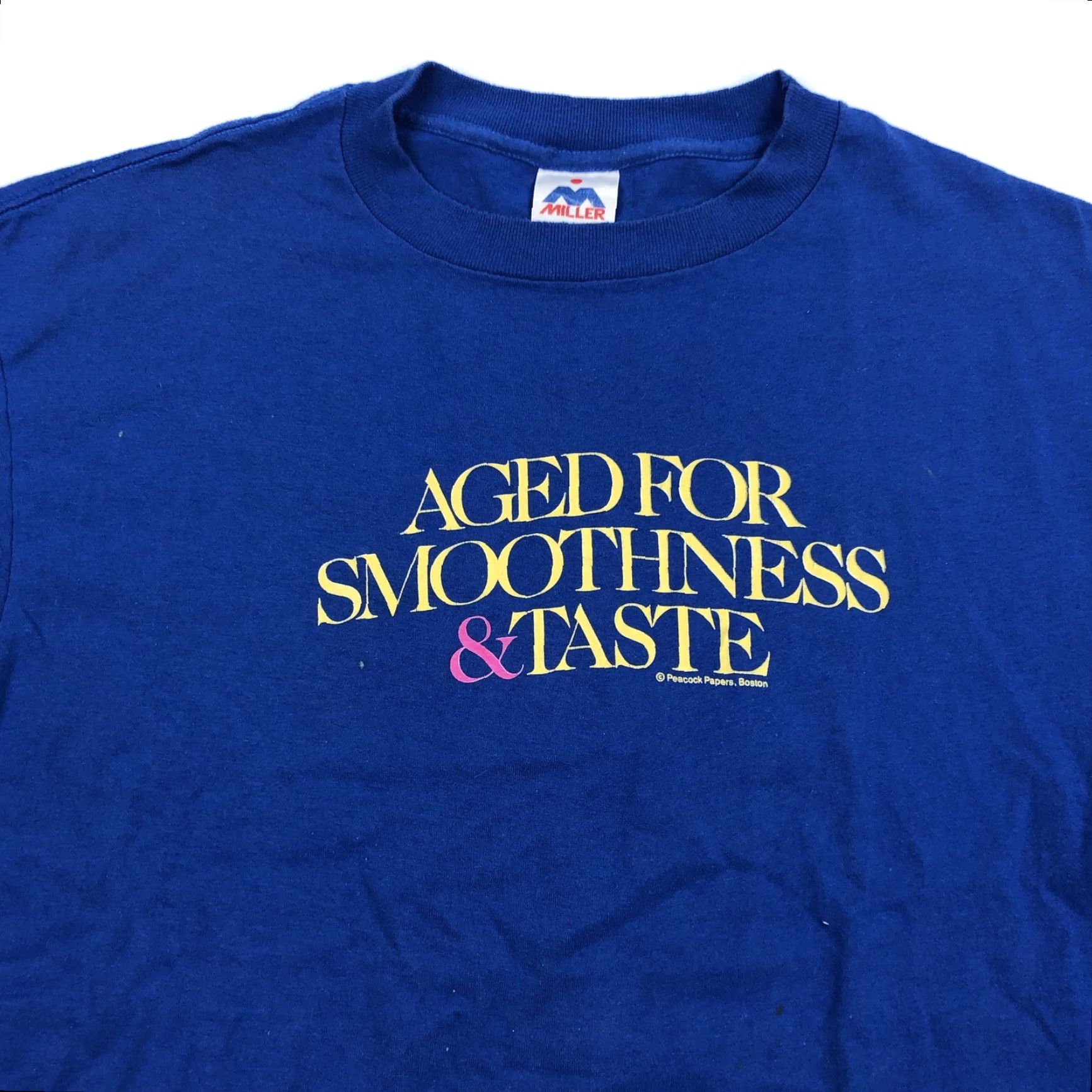 Vintage VINTAGE Miller Aged For Smoothness & Taste T-Shirt Men's XL Blue Graphic Tee 80s"} Size US XL / EU 56 / 4 - 2 Thumbnail