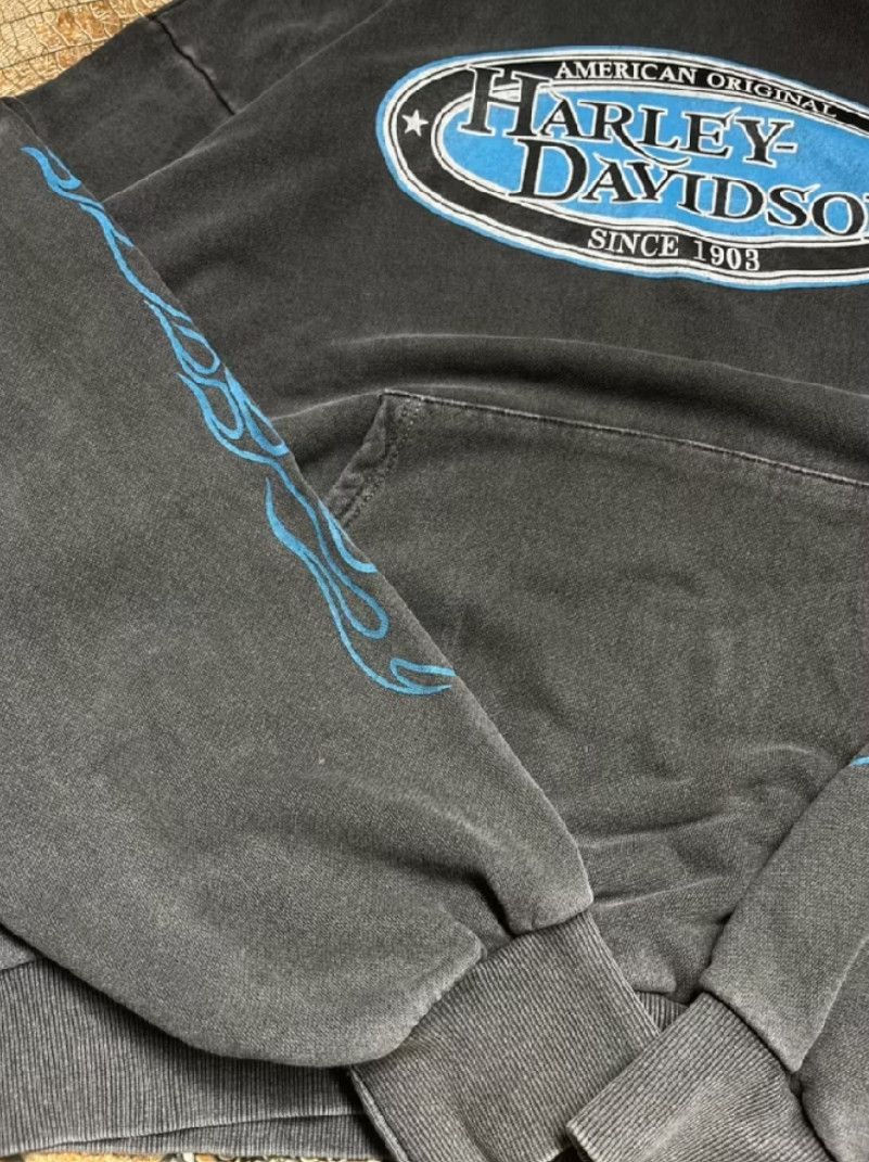 Harley Davidson Vintage Harley Davidson Flames Pullover Hoodie Size US XL / EU 56 / 4 - 4 Thumbnail