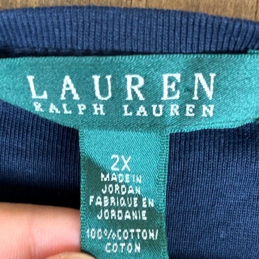 Ralph Lauren Lauren Ralph Lauren Womens Shirt Blue V Neck Thin Long Sleeve 2X 100% Cotton Button Pullover Casual Workwear FALL SPRING WINTER Ladies Size XXL / US 16-18 / IT 52-54 - 6 Thumbnail