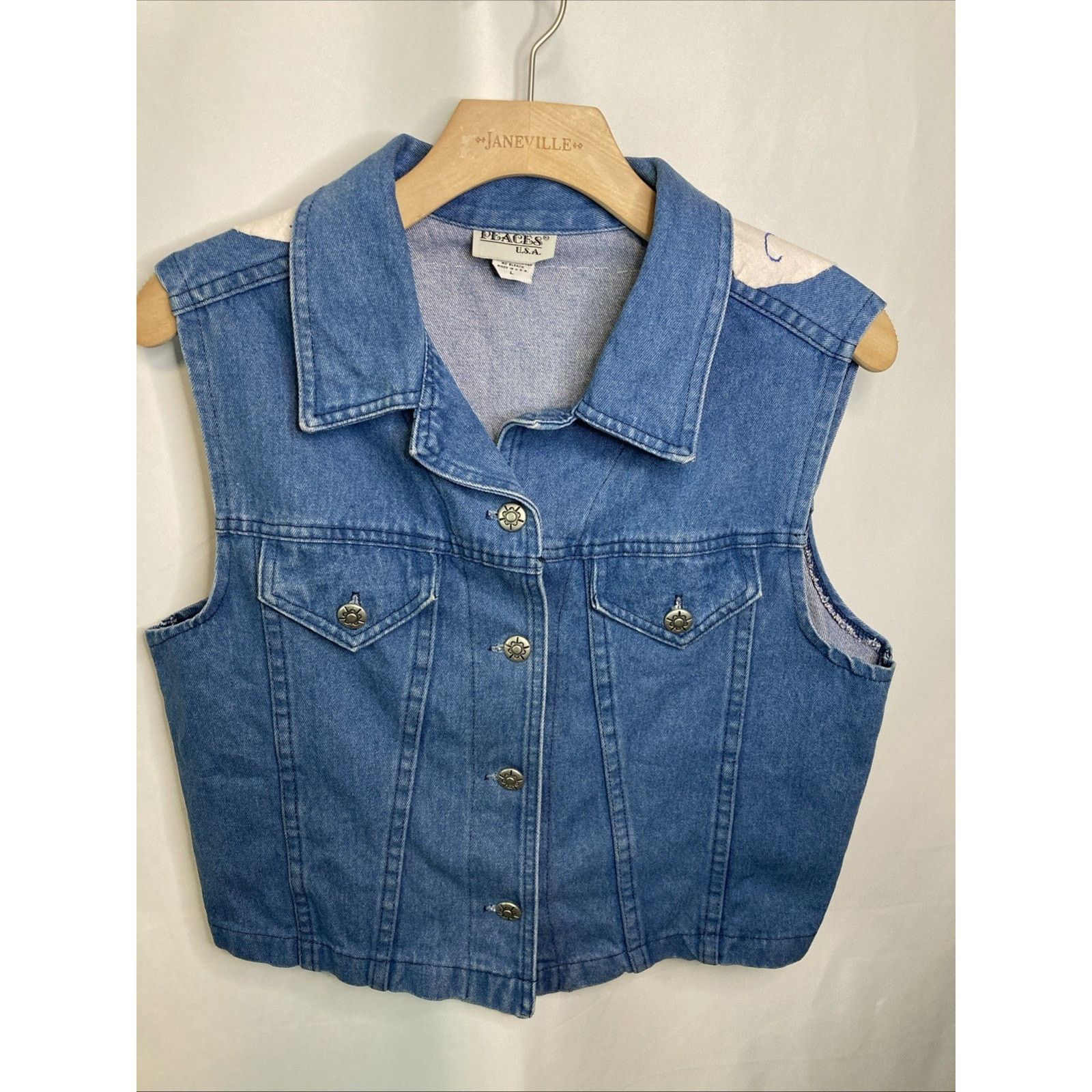 Other Vintage 90s Large Granny Cottagecore Prairie Denim Vest Size L / US 10 / IT 46 - 2 Thumbnail
