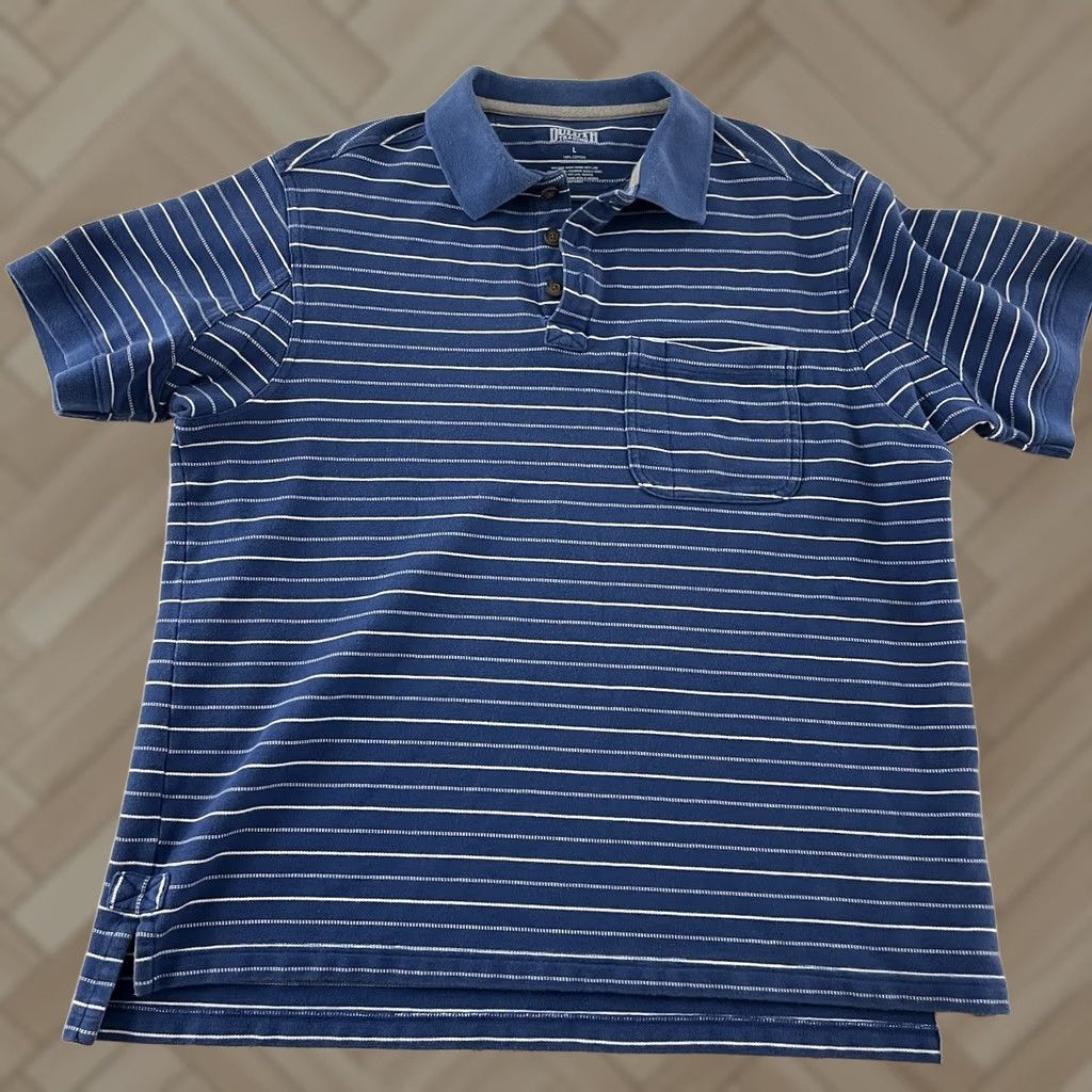 CO Duluth Short Sleeve Striped Button Front Polo Shirt Men's Large Blue Size US L / EU 52-54 / 3 - 1 Thumbnail