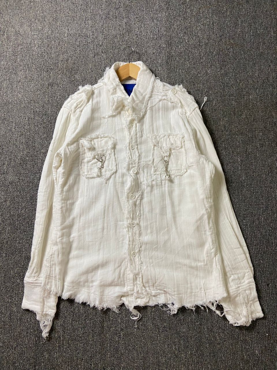 Japanese Brand J.I.M.S Brand Distressed Frayed Button Up Shirt (182) Size US XL / EU 56 / 4 - 1 Thumbnail