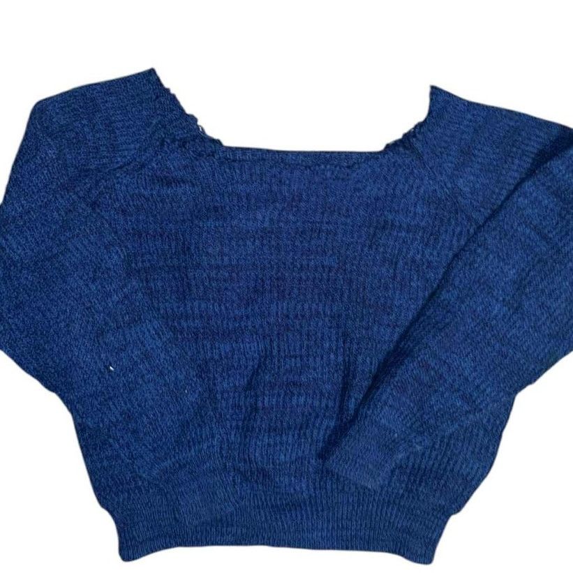 Other VINTAGE Y2K Scoop Neck Blue Knit Sweater Oversized M/L Size L / US 10 / IT 46 - 2 Thumbnail