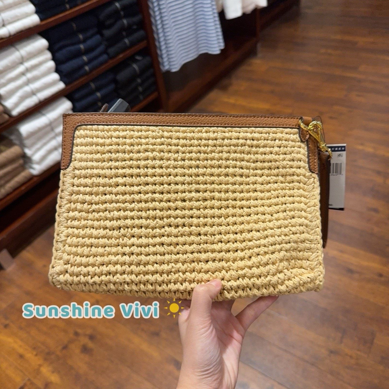 Lauren Ralph Lauren NWT Ralph Lauren Large Adley Straw Leather Pouch Natural Tan Size ONE SIZE - 4 Thumbnail