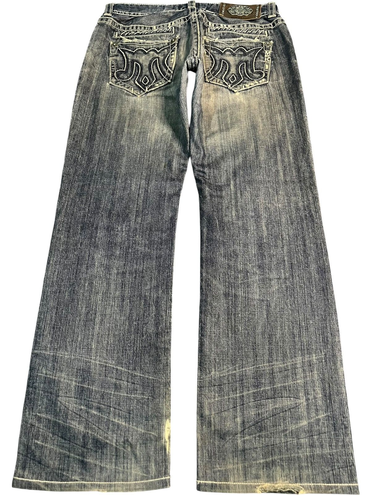 Fubu Vintage Japanese Brand Mud Wash Embroidered Baggy Jeans Size 35" - 1 Thumbnail
