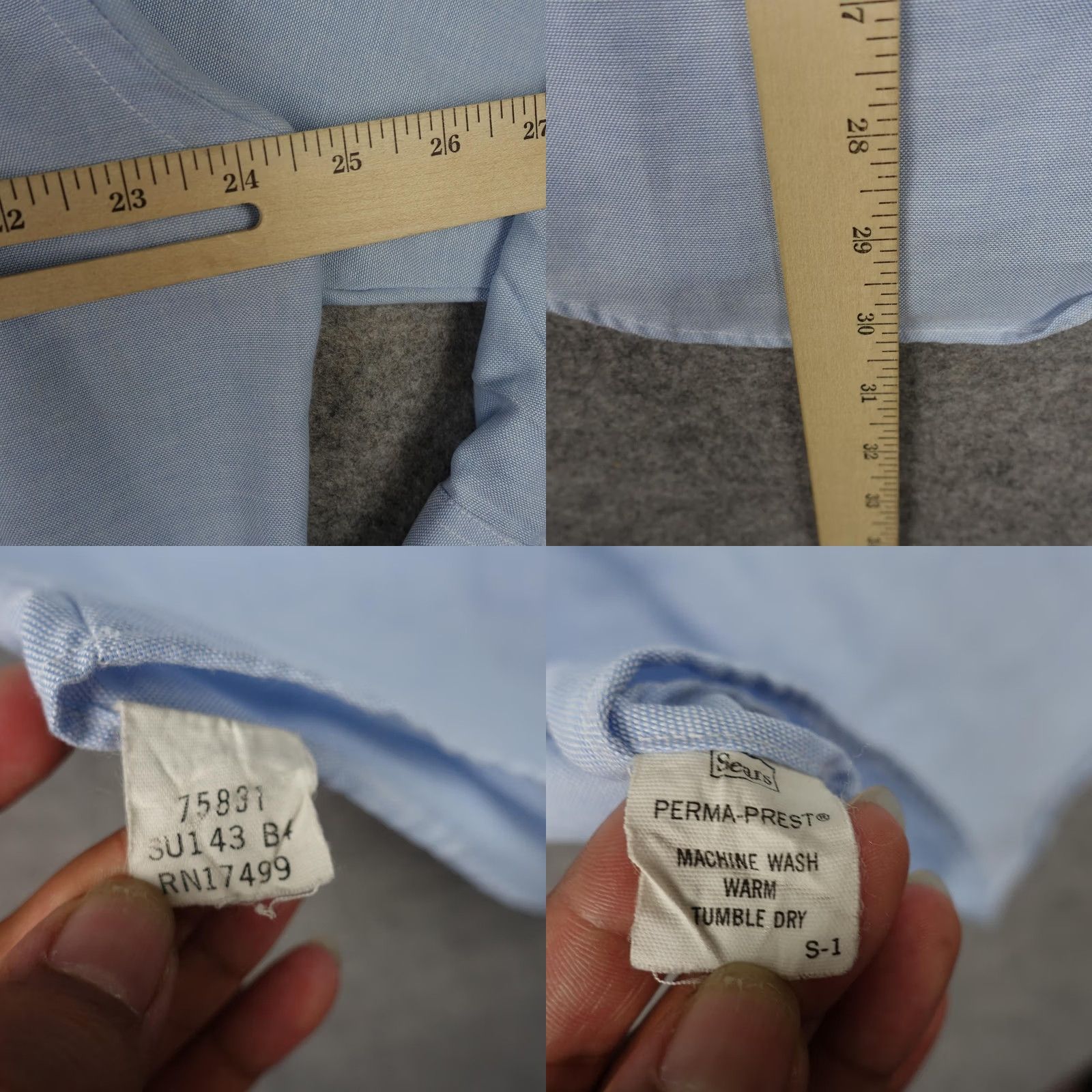 Sears VINTAGE Sears Perma Prest Shirt Mens 17-32 Blue Button Down Regular Cut 70s 80s Size US XL / EU 56 / 4 - 8 Thumbnail