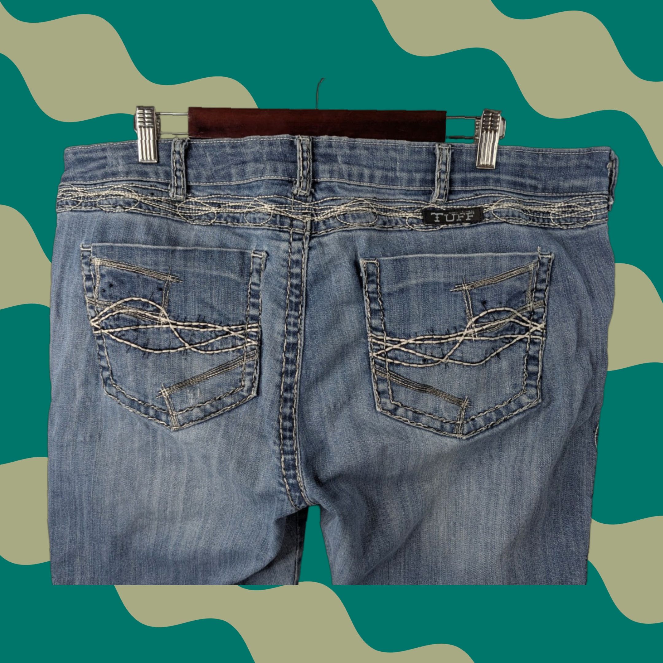 Vintage Cowgirl Tuff Jeans 36X33 Bootcut 5-Pocket Denim Blue Embroidered Rhinestone Pockets Regular Womens Cowgirl Tuff EU Size 25" / US 0 / IT 36 - 1 Thumbnail