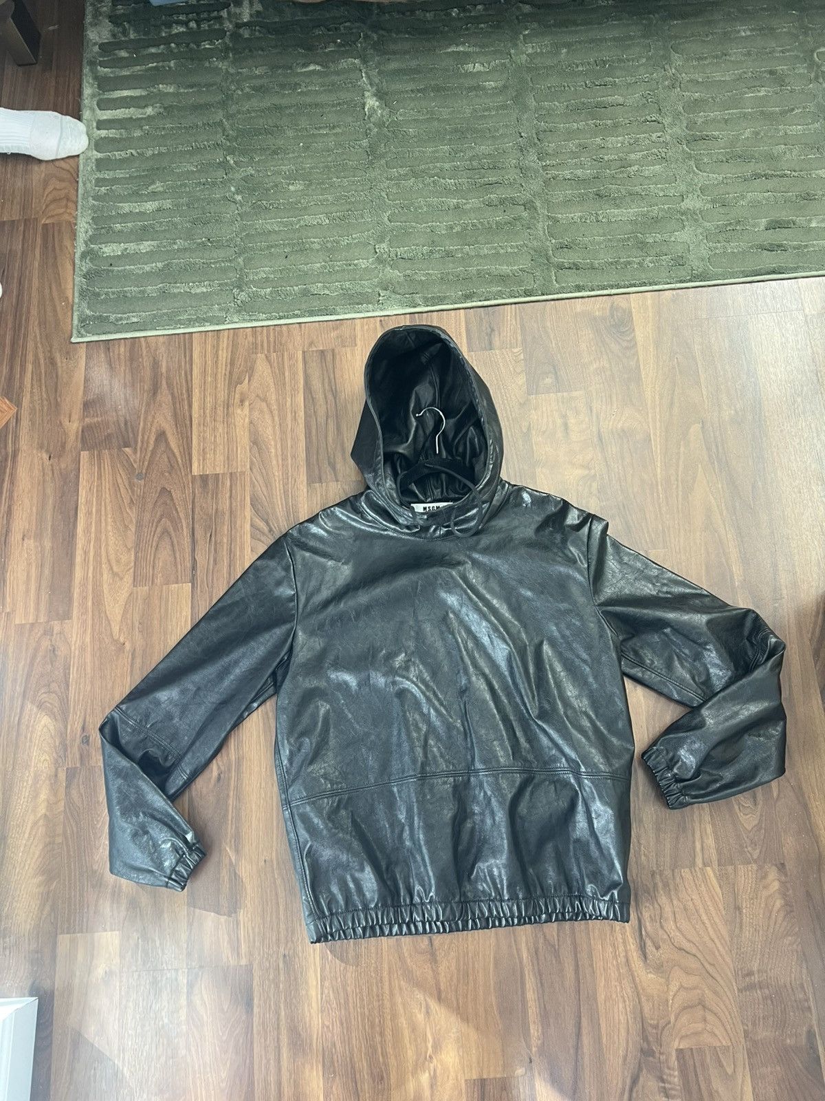 MSGM MSGM Faux leather black hoodie pullover sweatshirt 46 XS Size L / US 10 / IT 46 - 10 Thumbnail