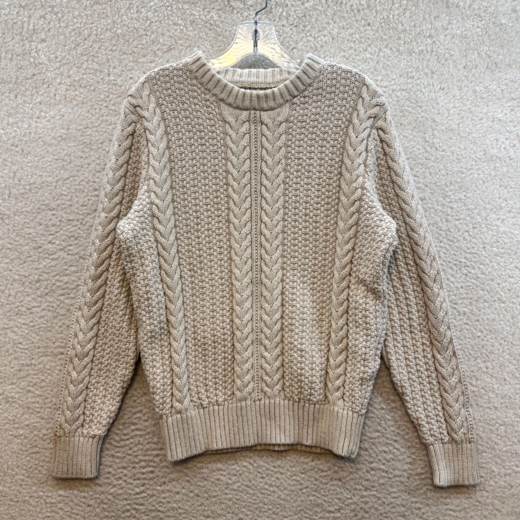 J.Crew J.CREW Fisherman Sweater Womens Cream Ivory Chunky Cable Knit Pullover Knit Crew Neck Long Sleeve L Size Regular Size L / US 10 / IT 46 - 2 Thumbnail