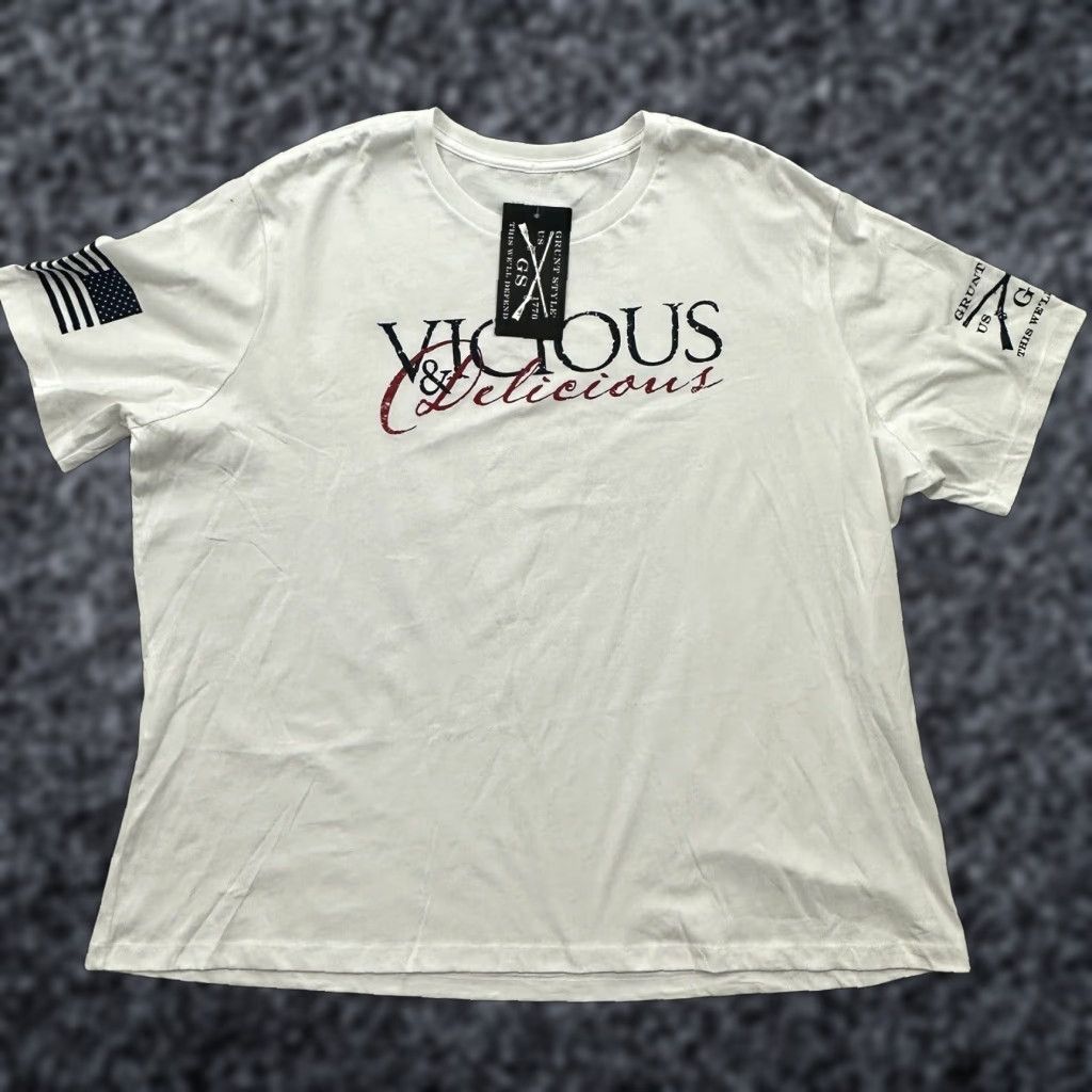 Vintage Grunt Style Shirt Women’s 3XL White Delicious & Vicious Tee Graphic Print Size XXL / US 16-18 / IT 52-54 - 1 Thumbnail