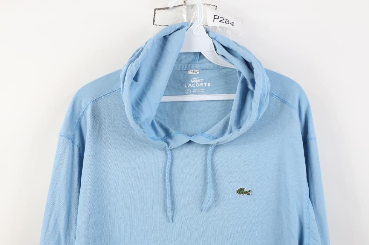 Lacoste Vintage Y2K Lacoste Logo Hoodie T-Shirt Carolina Blue Cotton Size US XL / EU 56 / 4 - 2 Thumbnail