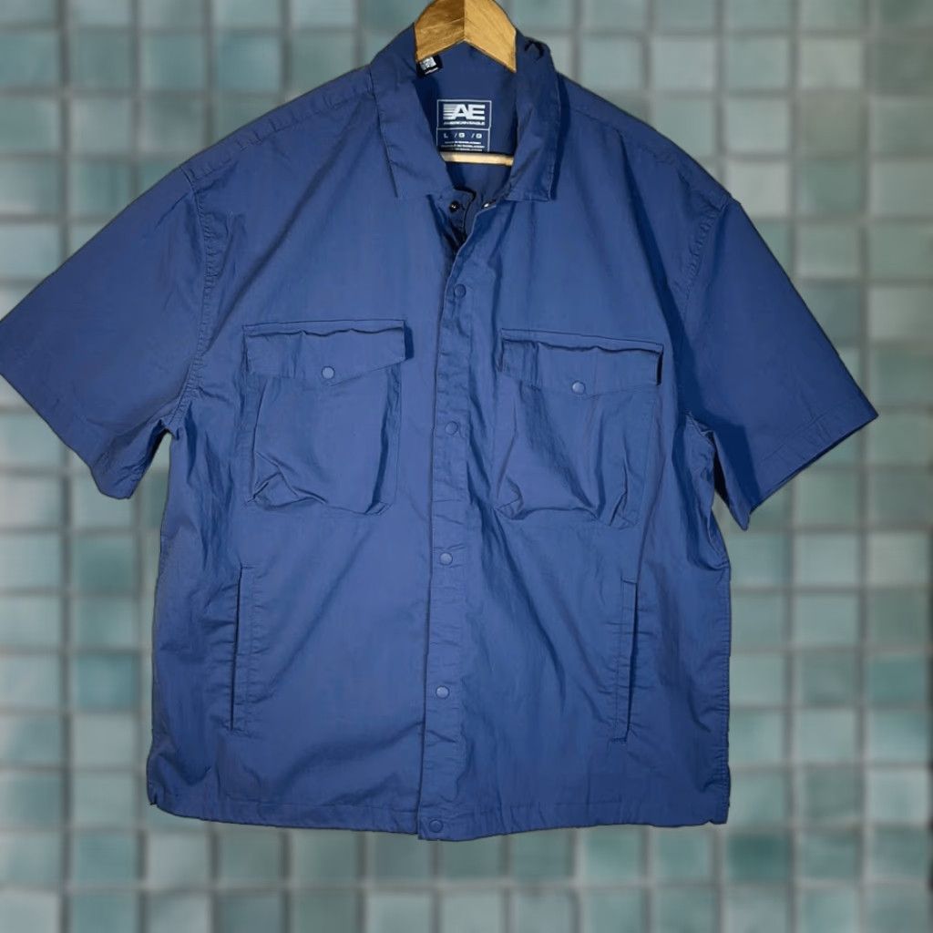 American Eagle Outfitters American Eagle Outfitters Shirt Men L Blue Camp Shacket Short Sleeve Snap Buttons Mens Size US L / EU 52-54 / 3 - 1 Thumbnail