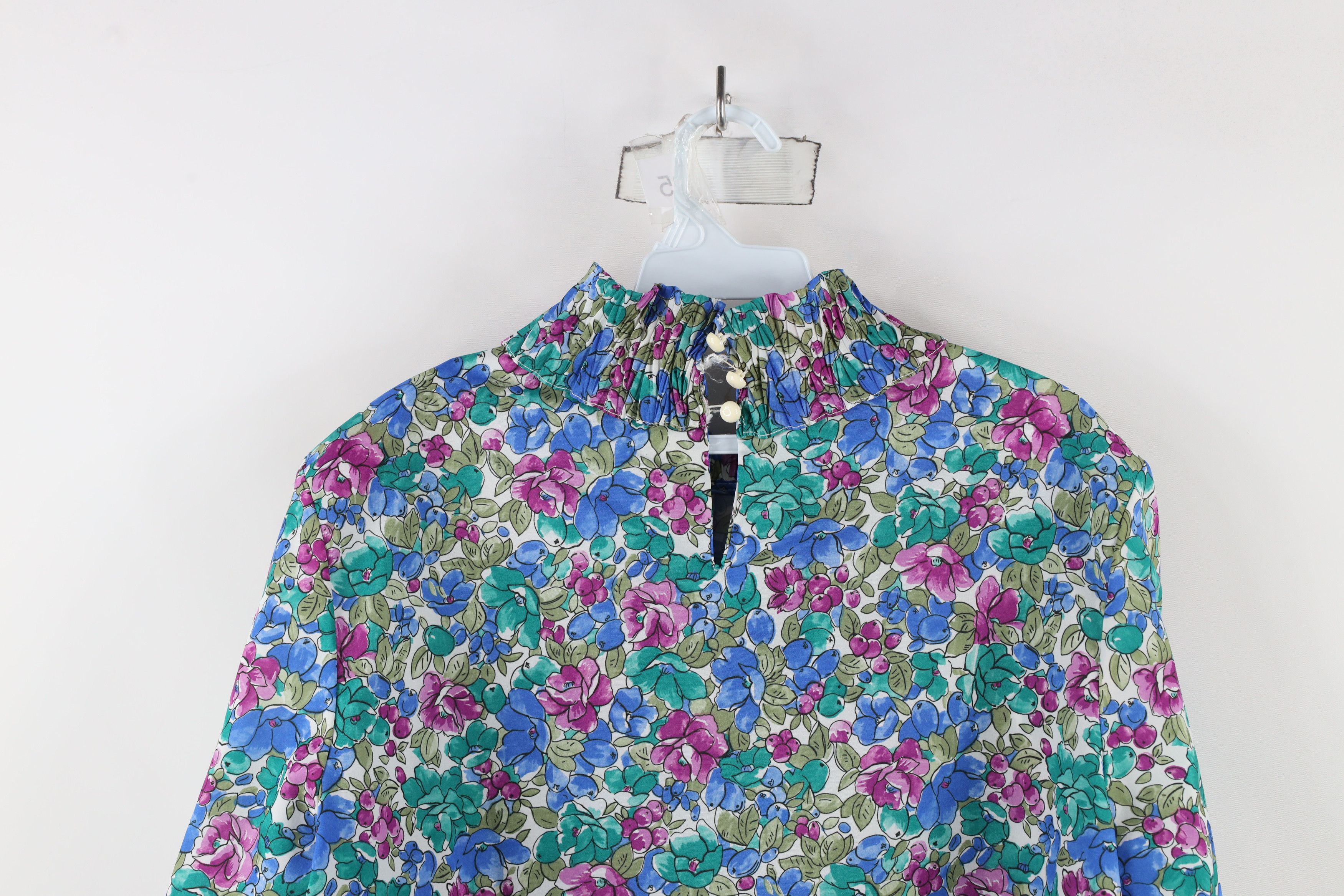 Vintage Vintage 90s Streetwear Frill Collar Flower Blouse Top USA Size XXL / US 16-18 / IT 52-54 - 9 Thumbnail