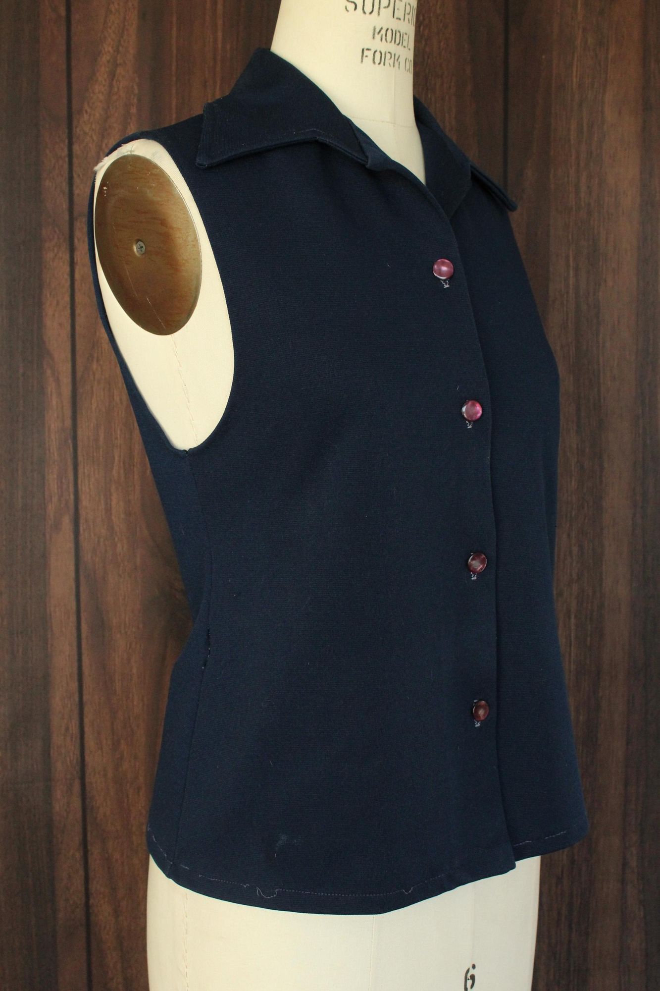 Vintage Vintage 1970s Shirt, Dagger Collar Navy Blue Button Down Pol Size S / US 4 / IT 40 - 6 Thumbnail