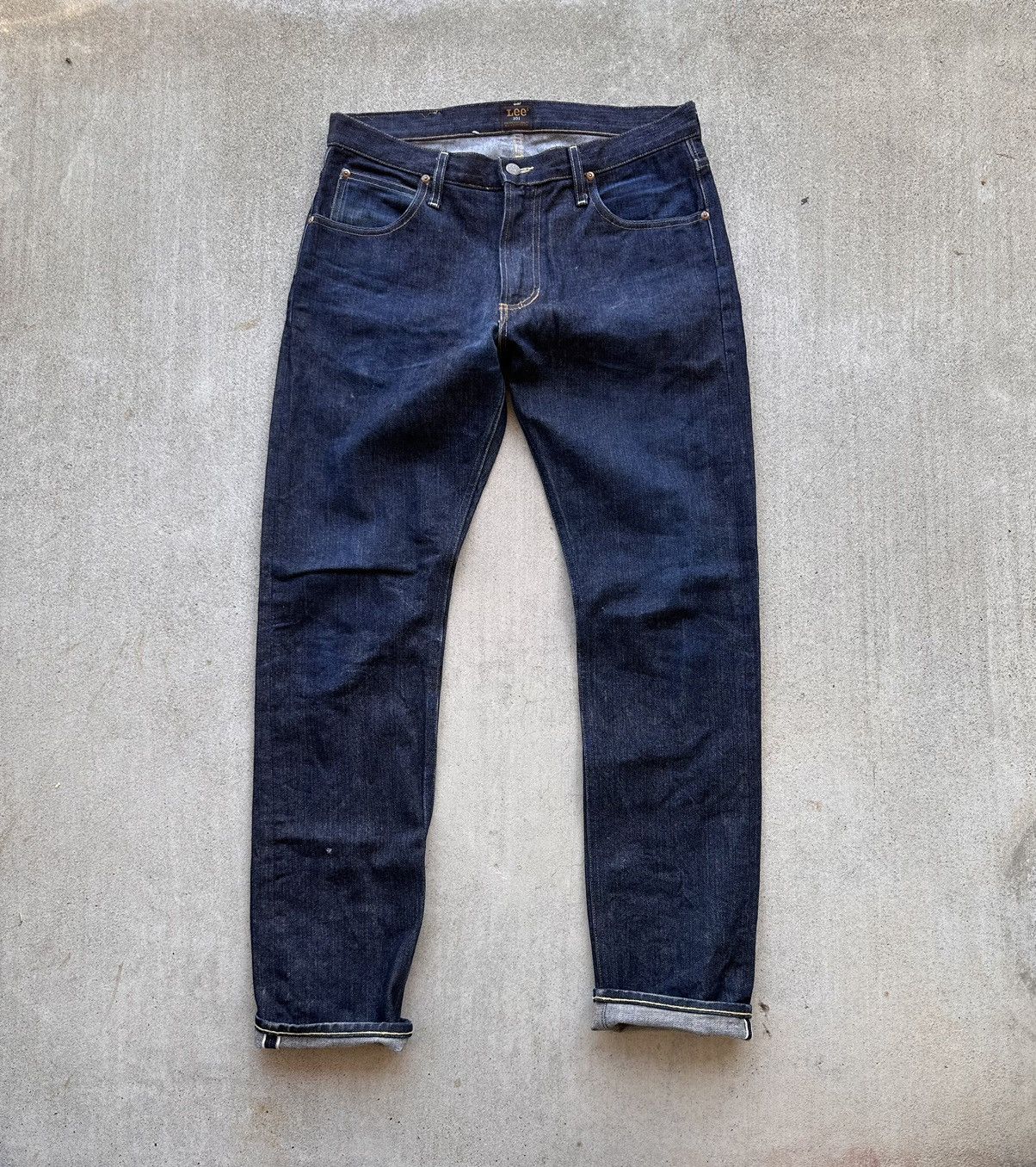 image of Lee 101 Riders Selvedge Jeans Men Size 34 Raw Denim Straight in Blue