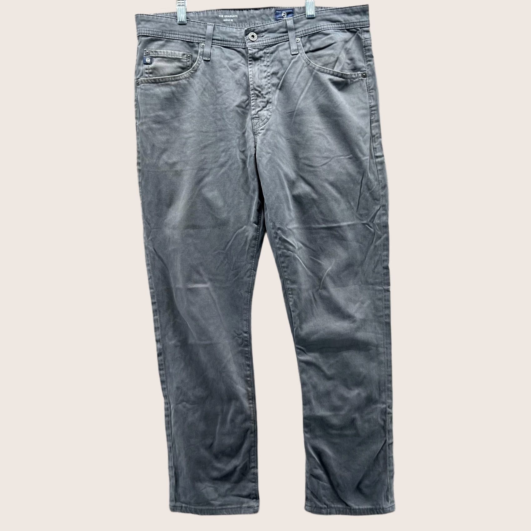 Vintage AG Adriano Goldschmied Pants Mens 34x34 Gray Chino Flat Front Straight Leg Regular Fit 30 Inseam 34 Waist Size US 34 / EU 50 - 1 Thumbnail
