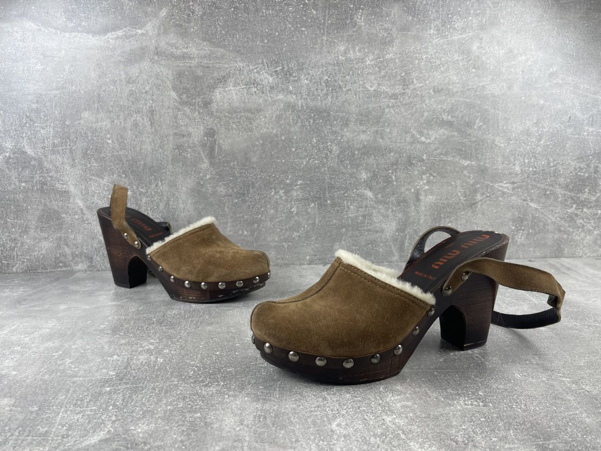 Miu Miu Miu Miu Archive Shearling Wooden Platform Clogs Sandals Size US 9 / IT 39 - 7 Thumbnail