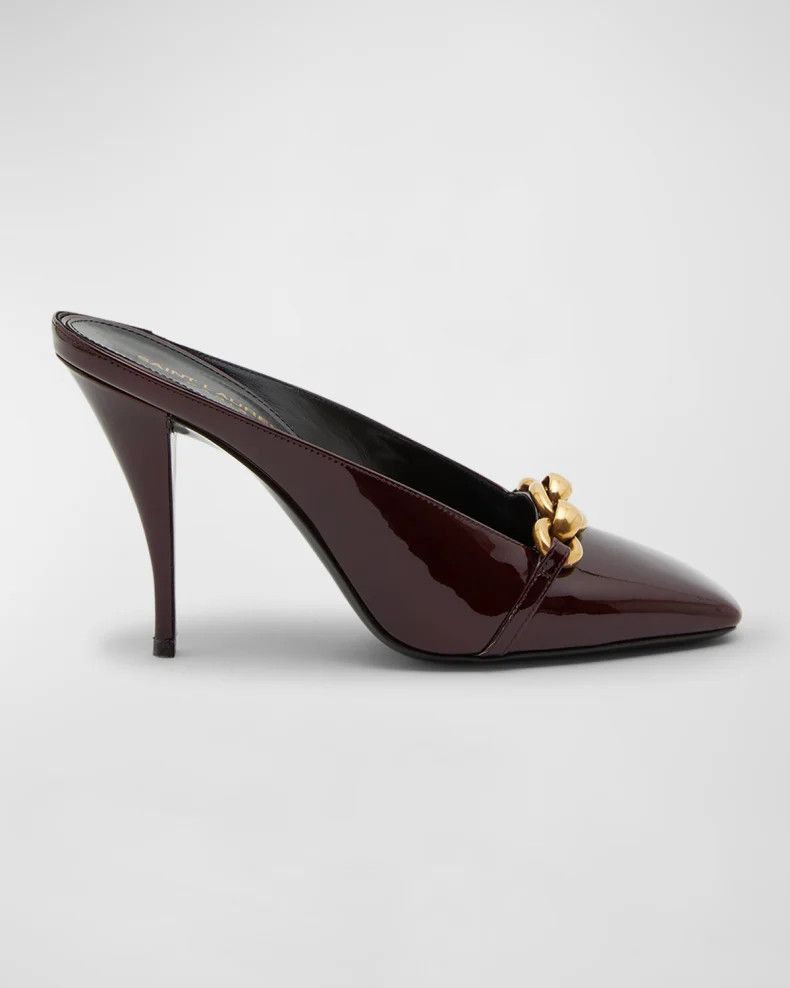 Saint Laurent Paris o1s1wg111024 Maillon Chain Leather Mule Pumps Red Bordeaux Size US 7.5 / IT 37.5 - 1 Thumbnail