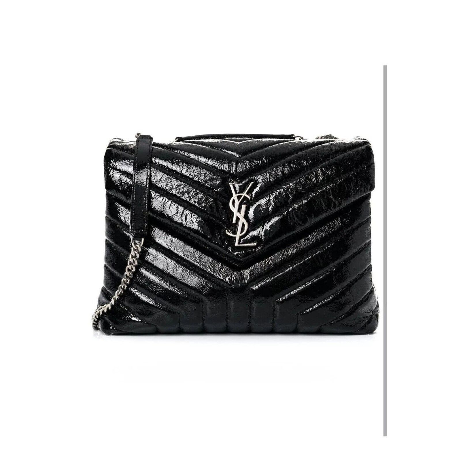Saint Laurent Paris YSL Black Patent Leather Quilted Patent Loulou Quilted Bag Size ONE SIZE - 1 Thumbnail