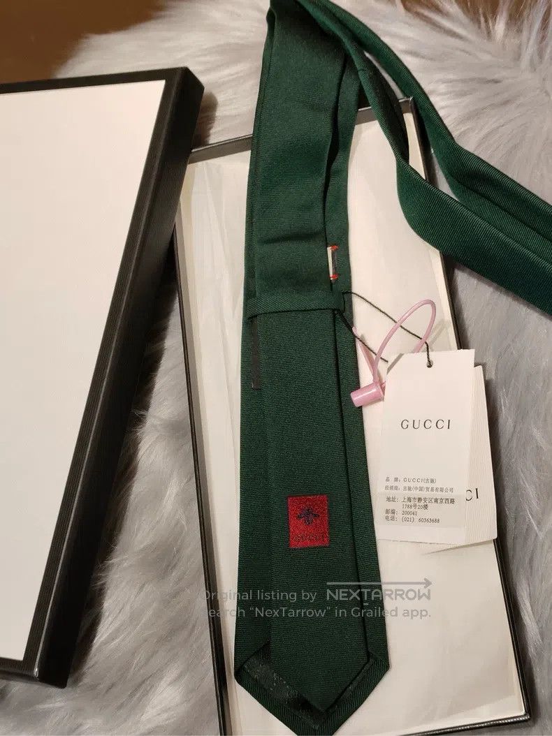 Gucci Gucci Embroidered dark green tie Size ONE SIZE - 2 Thumbnail