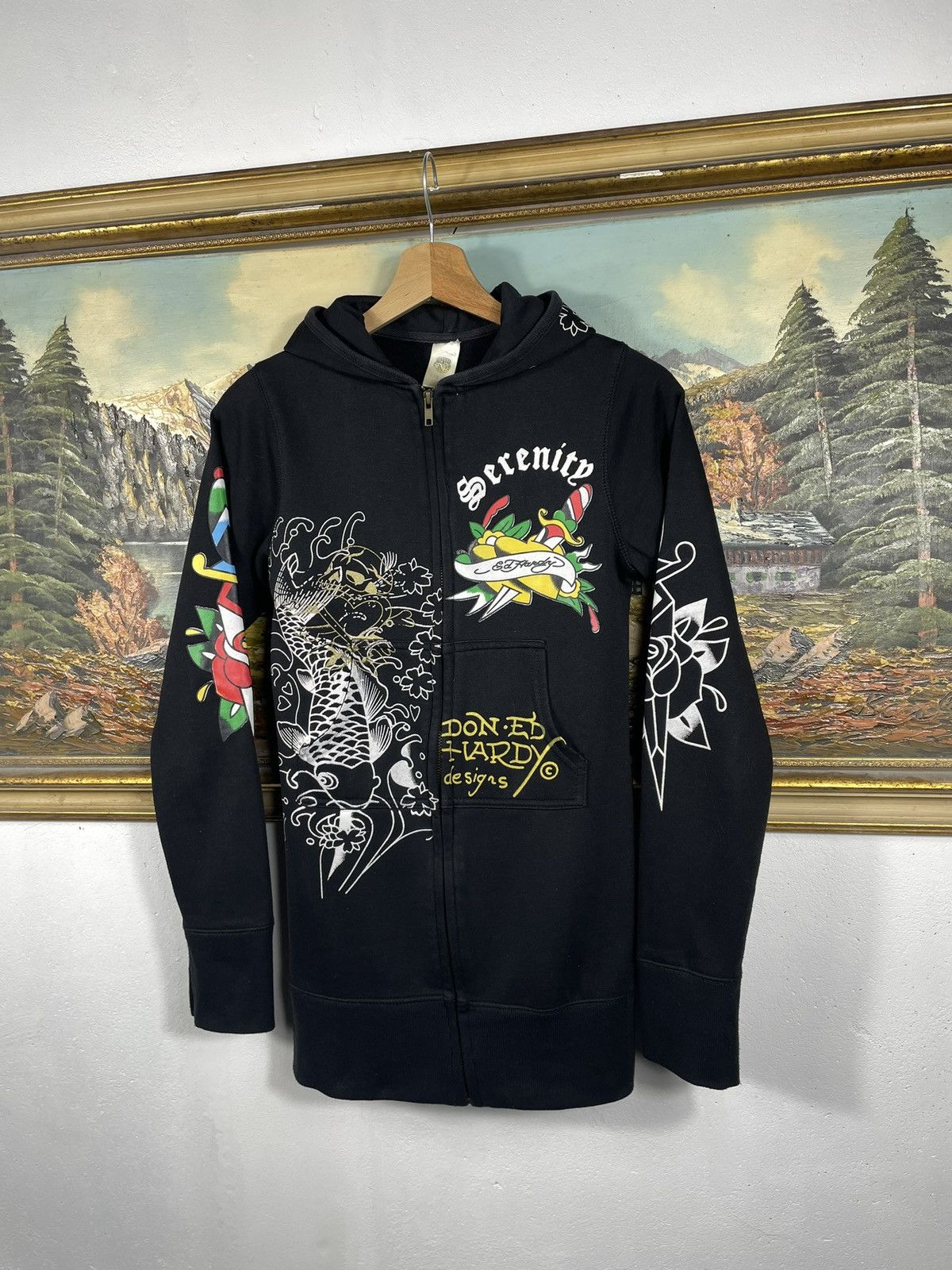 Christian Audigier × Ed Hardy × Vintage Ed Hardy Christian Audigier 00s Hoodie Affliction Grunge Size XS / US 0-2 / IT 36-38 - 2 Thumbnail
