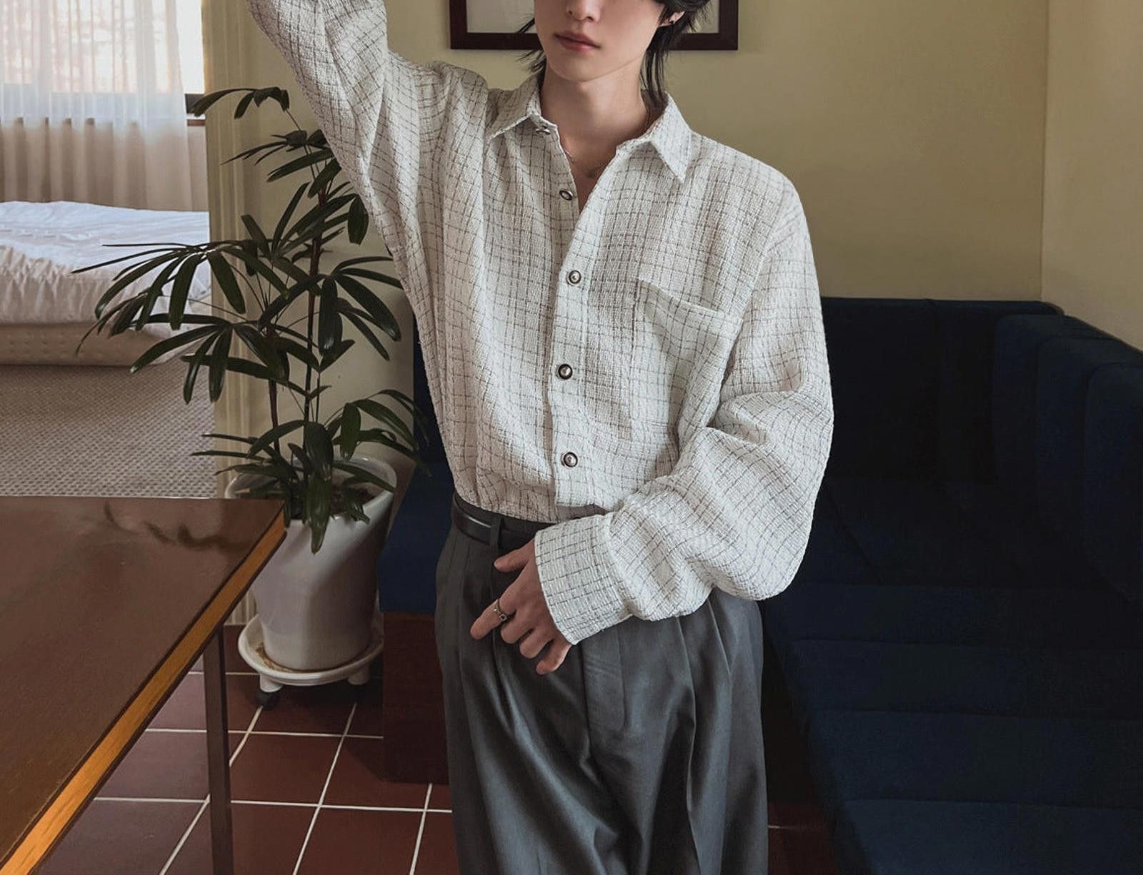 Vintage White Checked Oversized Button-Up Shirt, Casual Mens Shirt Size US M / EU 48-50 / 2 - 3 Thumbnail