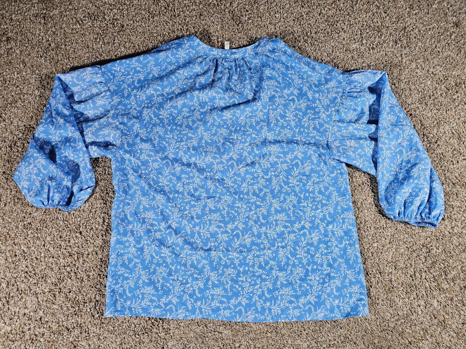 Jones New York Joie Jore Medium Blue White Leaf Top Size M / US 6-8 / IT 42-44 - 7 Thumbnail