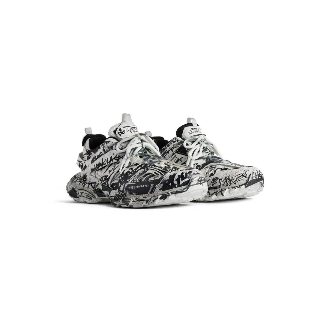 Balenciaga o1w1db10925 Track Graffiti Sneakers in White/Black Size US 13 / EU 46 - 2 Thumbnail