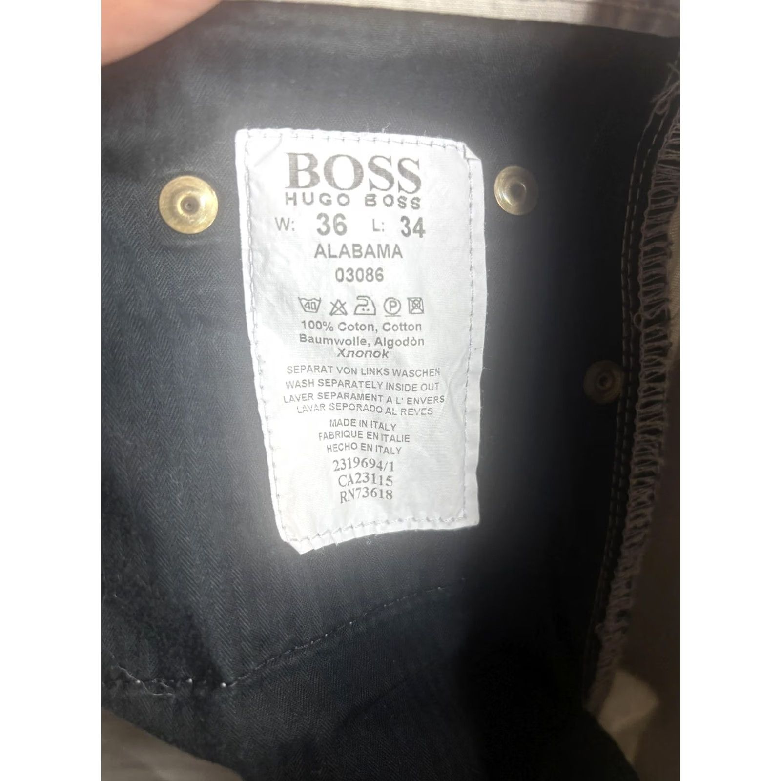 Hugo Boss VINTAGE BOSS Hugo Boss Jeans Mens 36x34 Khaki Alabama Made in Italy 5-Pocket Cotton Denim Straight Mens Bis 90s Size US 36 / EU 52 - 6 Thumbnail